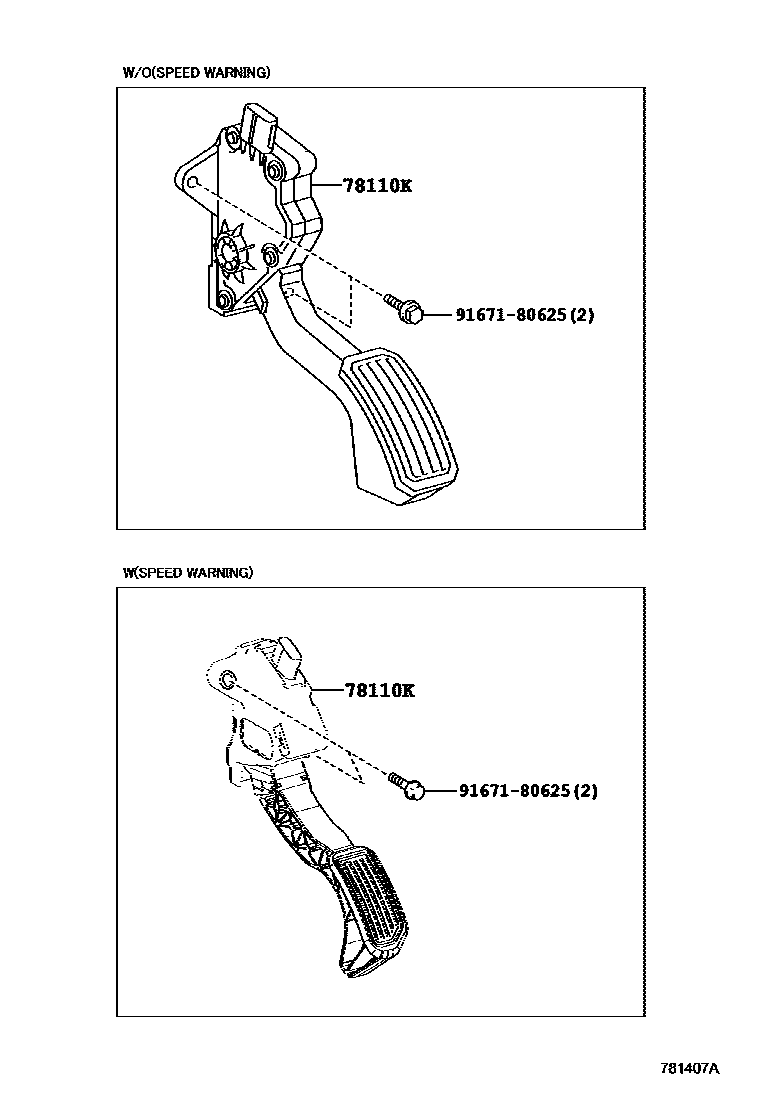 Toyota RAV4 accelerator pedal connecting rod EPC diagram — 781407A