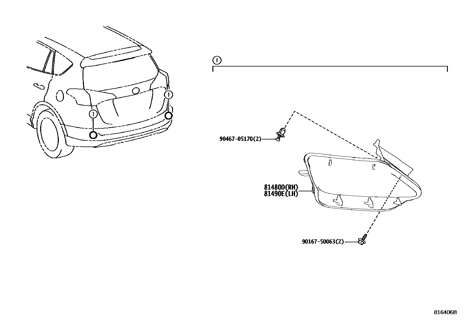 Toyota RAV4 reflector EPC diagram — 816406B