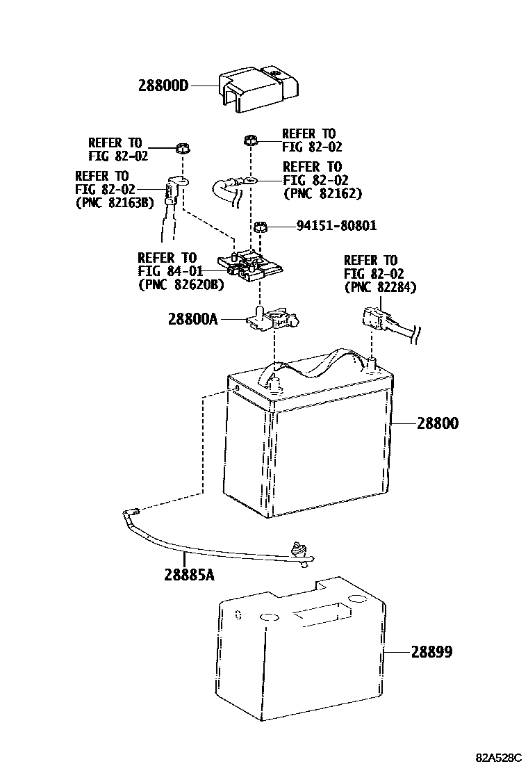 Toyota RAV4 蓄电池和蓄电池电缆 EPC diagram — 82A528C