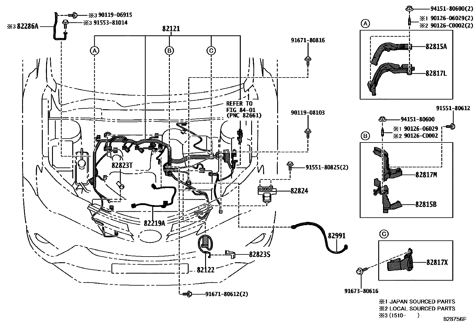 Toyota RAV4 线束和卡夹 EPC diagram — 828756F