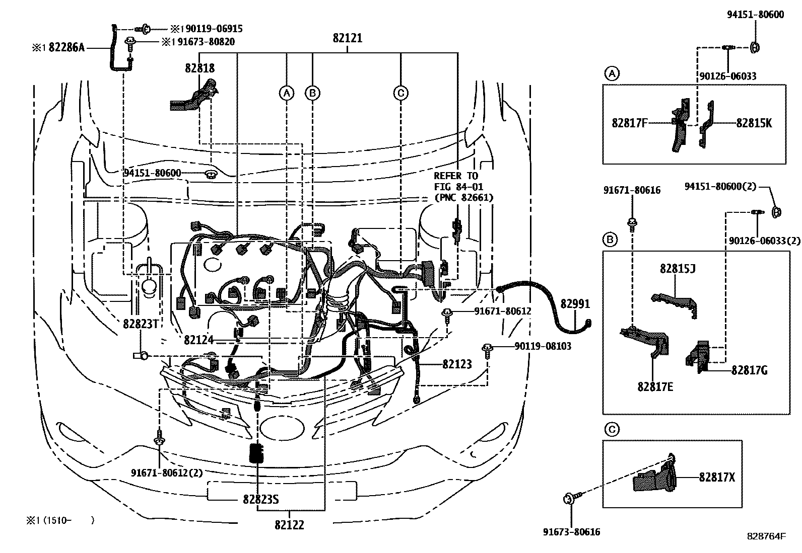 Toyota RAV4 线束和卡夹 EPC diagram — 828764F