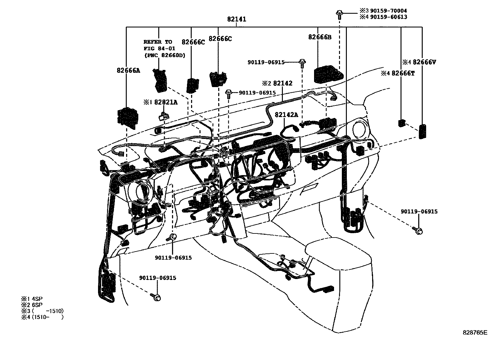 Toyota RAV4 线束和卡夹 EPC diagram — 828765E