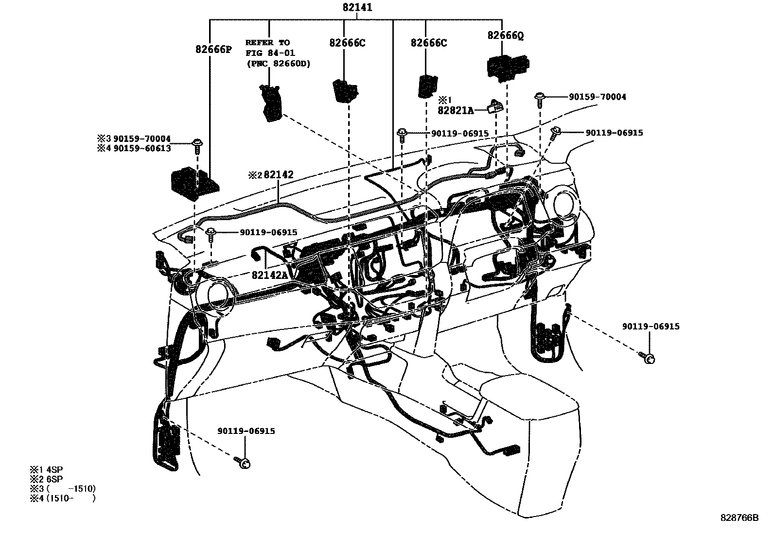 Toyota RAV4 线束和卡夹 EPC diagram — 828766B