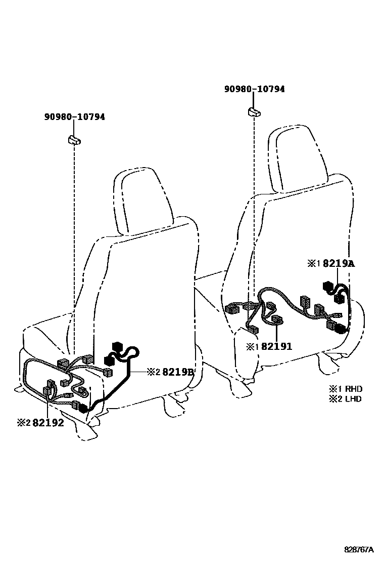 Toyota RAV4 线束和卡夹 EPC diagram — 828767A