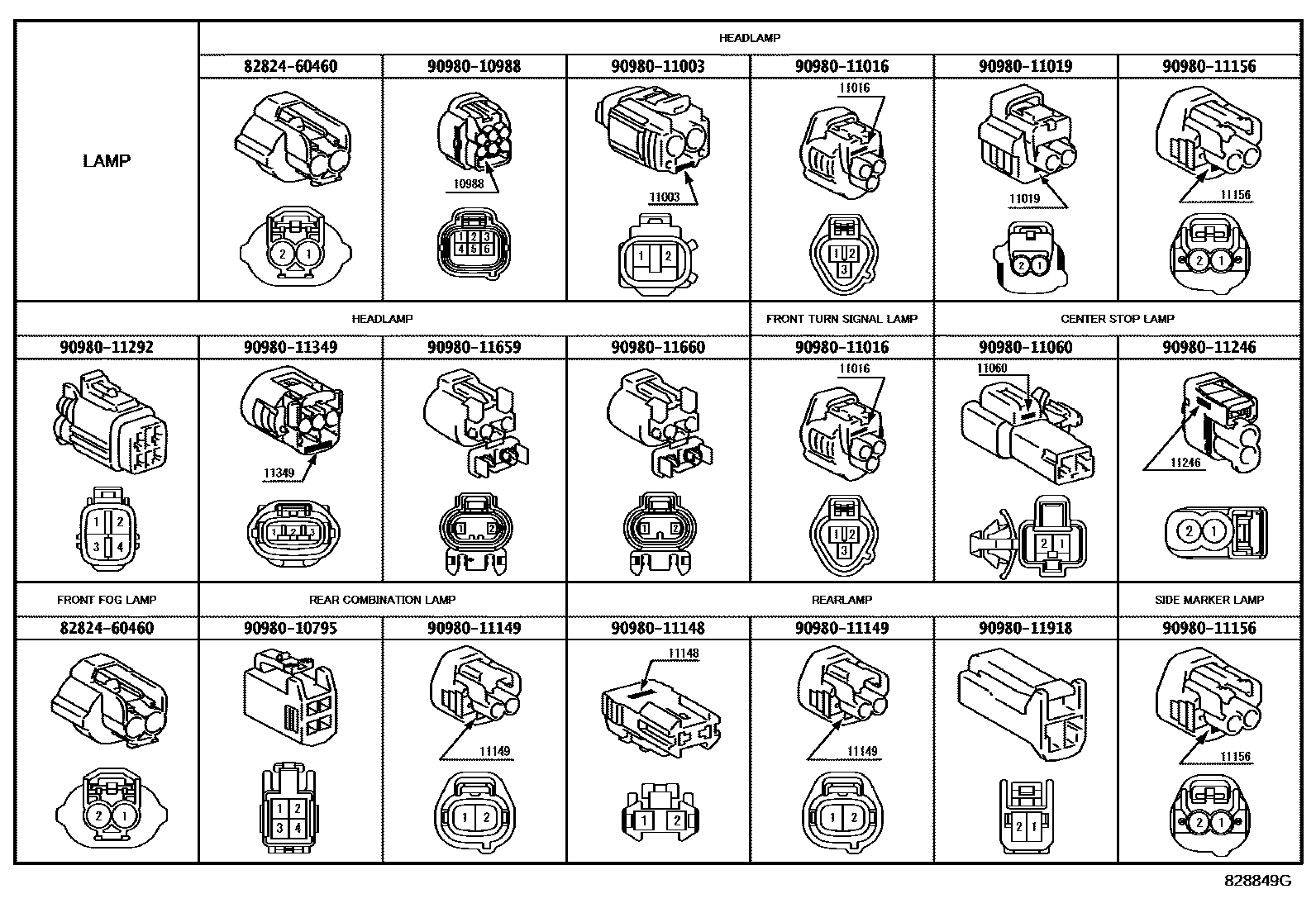 Toyota RAV4 线束和卡夹 EPC diagram — 828849G