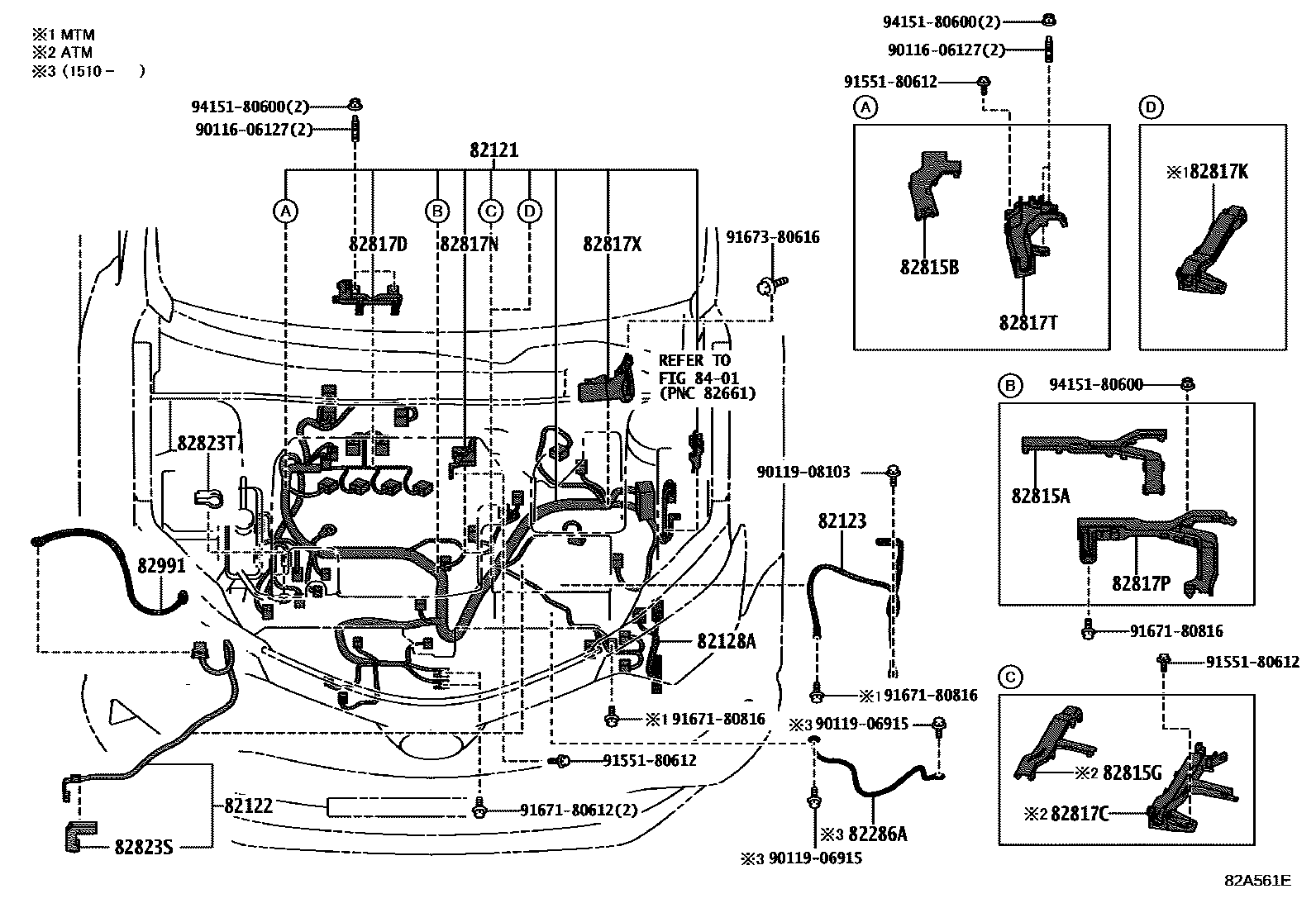 Toyota RAV4 线束和卡夹 EPC diagram — 82A561E