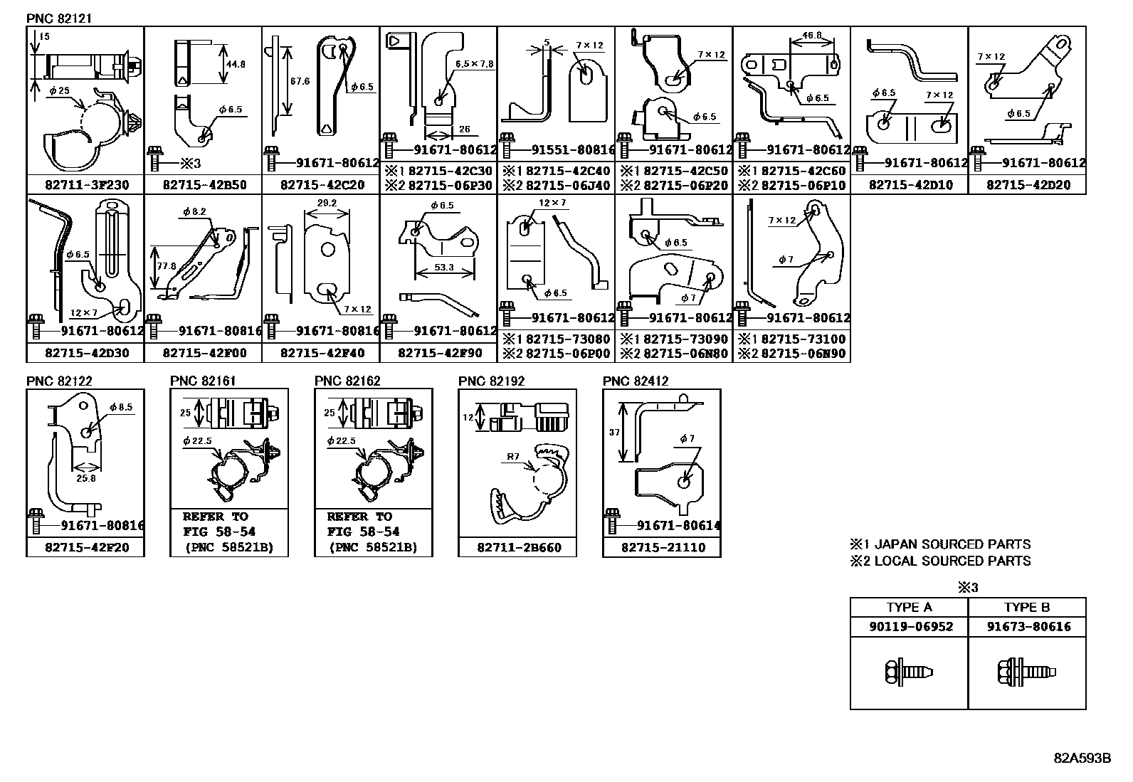 Toyota RAV4 线束和卡夹 EPC diagram — 82A593B