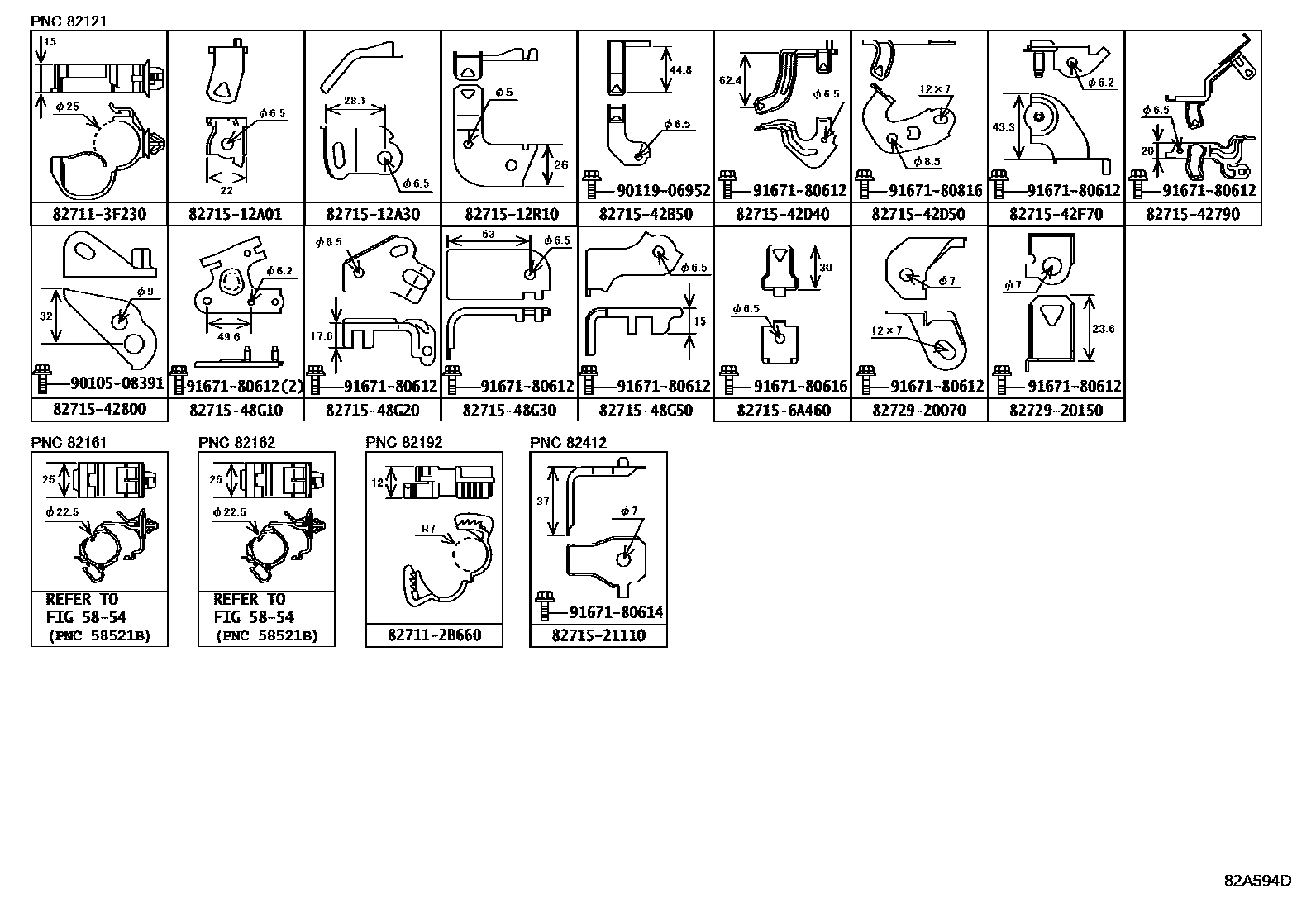 Toyota RAV4 线束和卡夹 EPC diagram — 82A594D