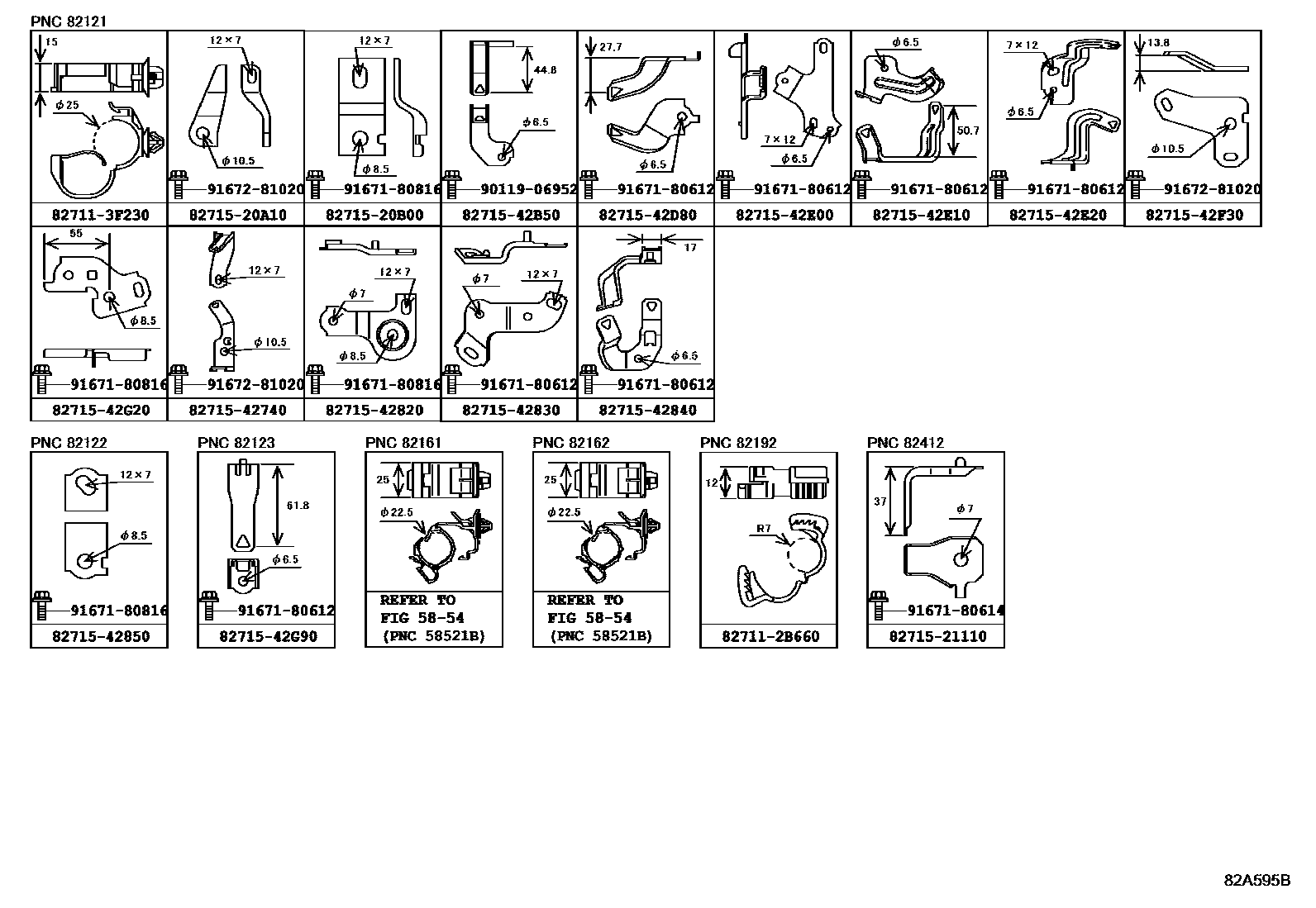 Toyota RAV4 线束和卡夹 EPC diagram — 82A595B