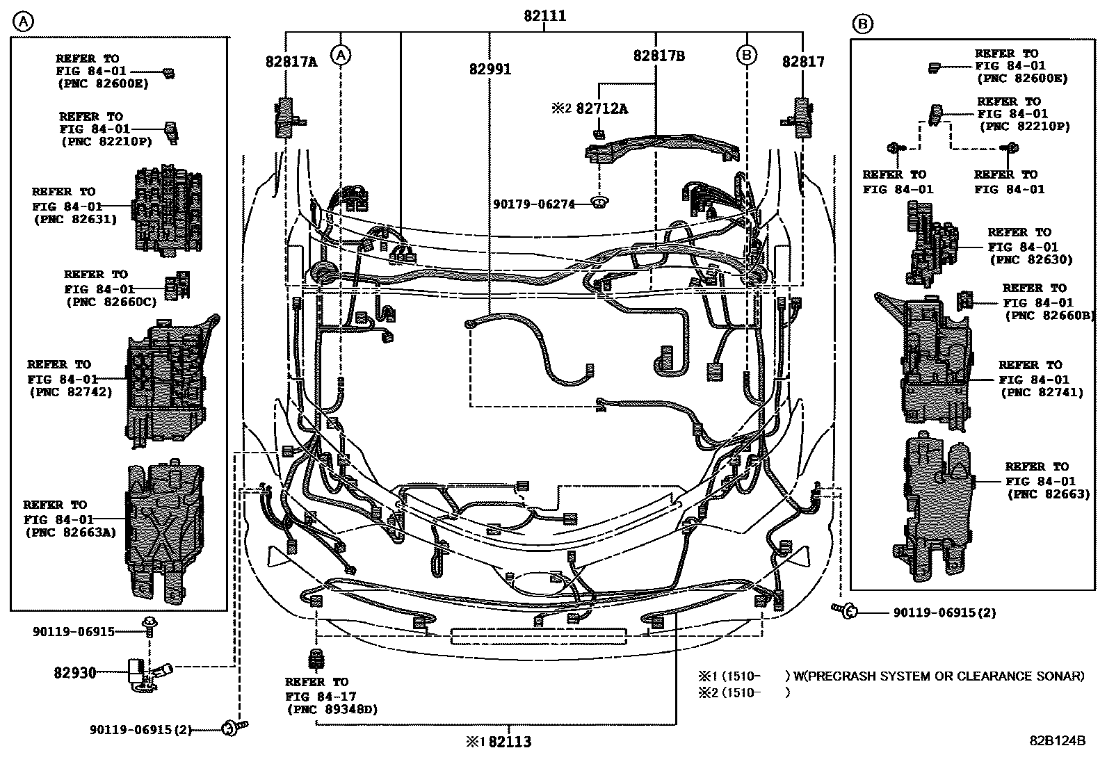 Toyota RAV4 线束和卡夹 EPC diagram — 82B124B
