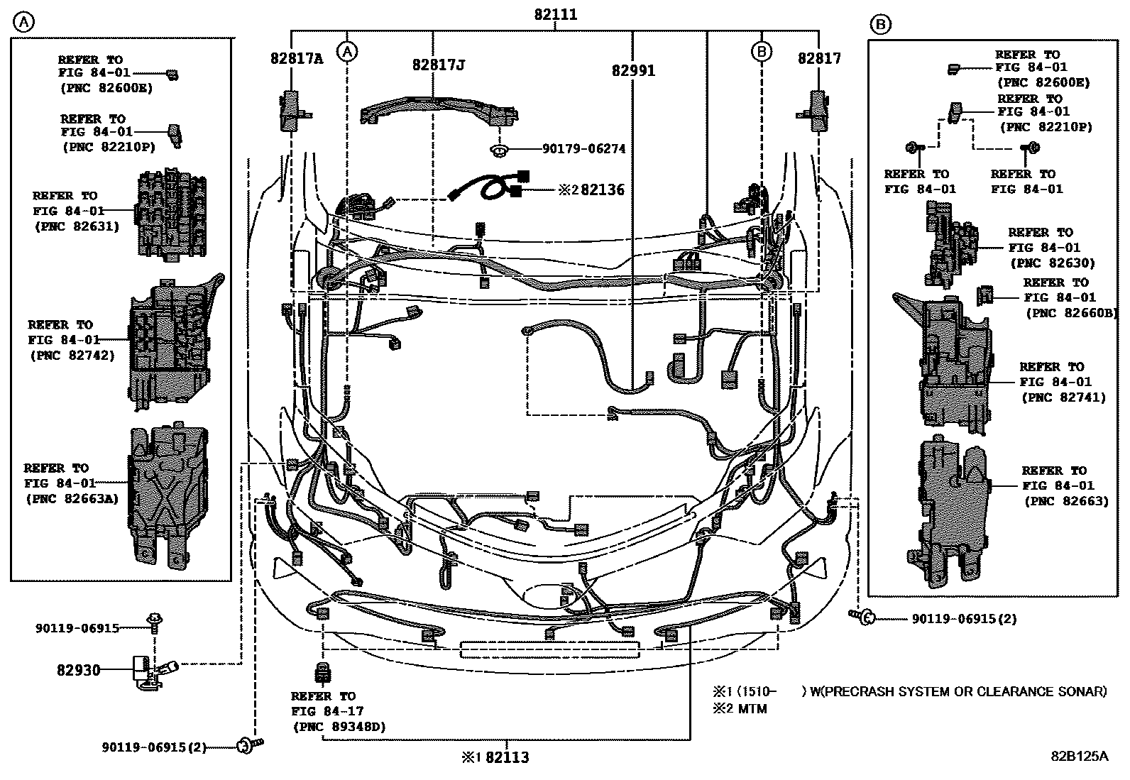 Toyota RAV4 线束和卡夹 EPC diagram — 82B125A