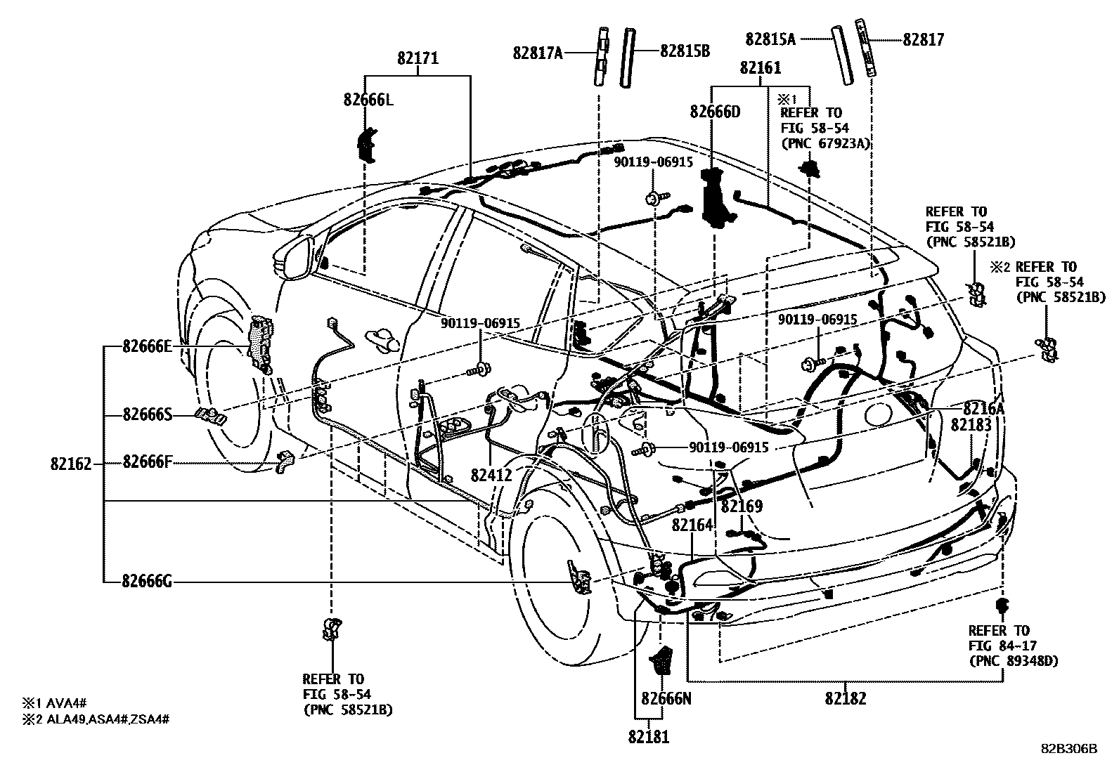 Toyota RAV4 线束和卡夹 EPC diagram — 82B306B