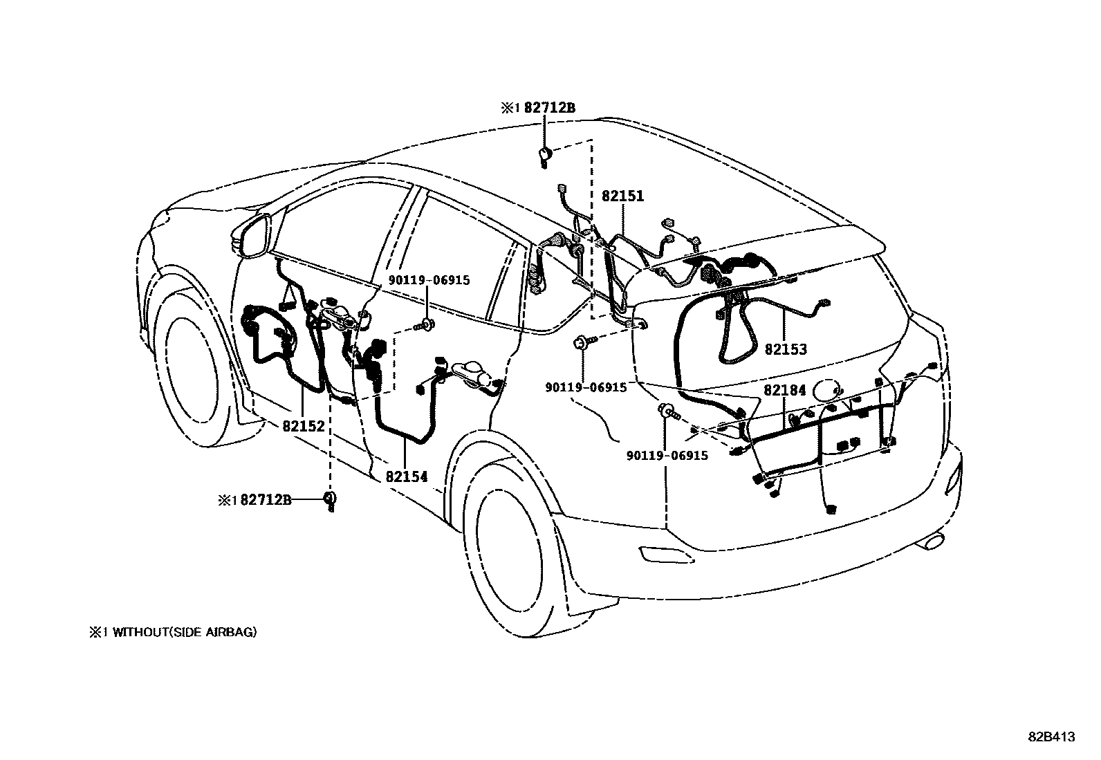 Toyota RAV4 线束和卡夹 EPC diagram — 82B413