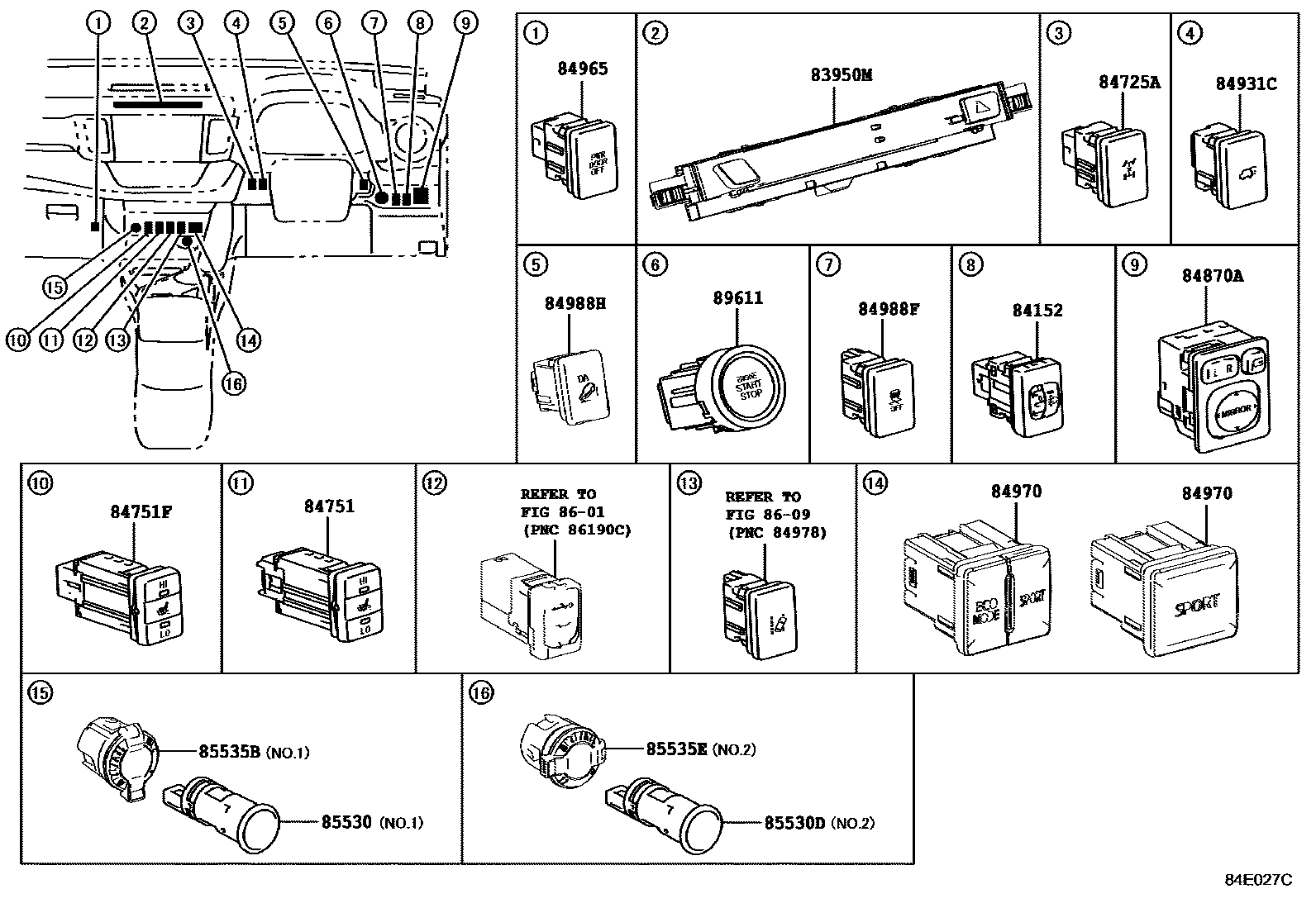 Toyota RAV4 开关和继电器和ECU EPC diagram — 84E027C
