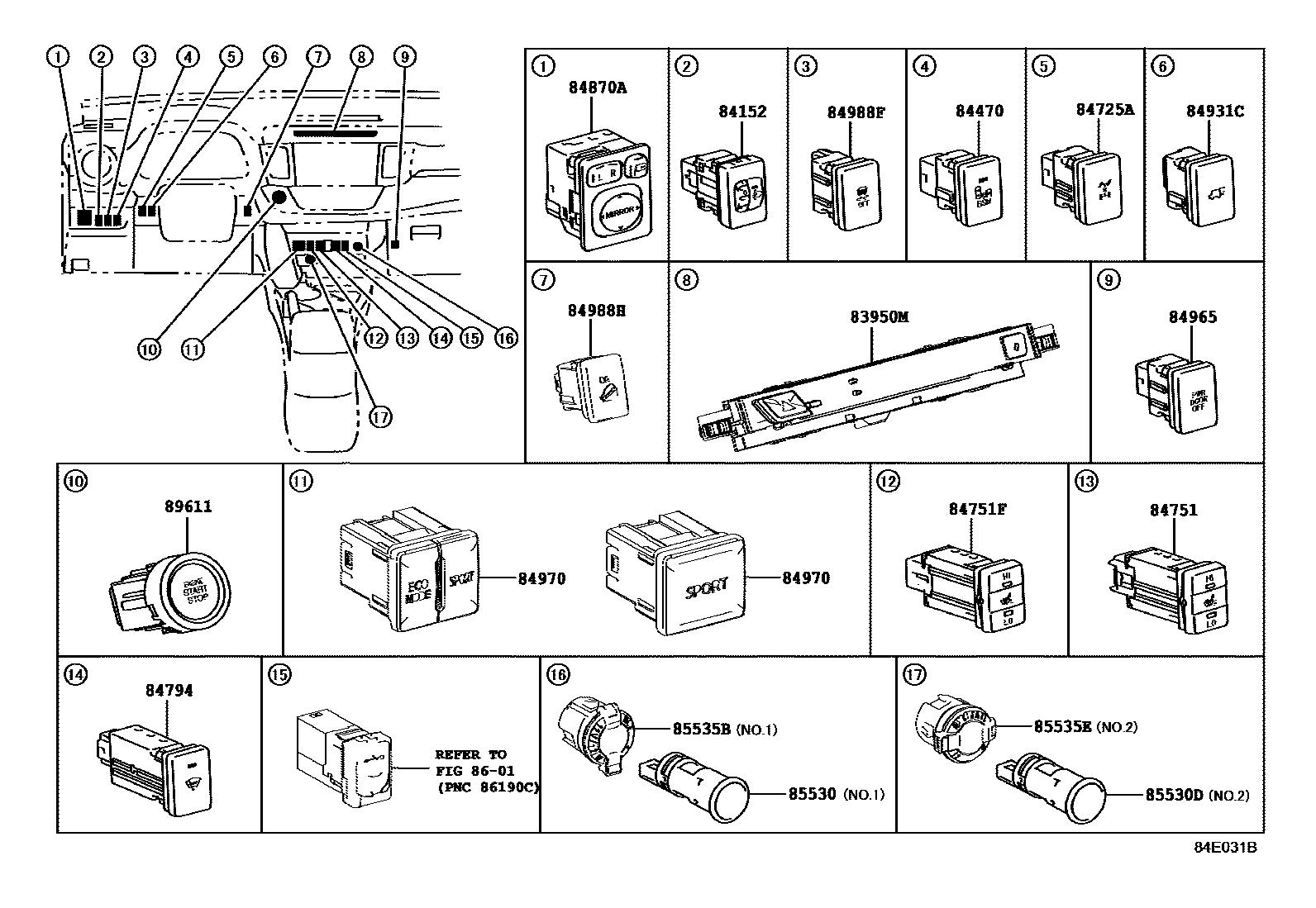 Toyota RAV4 开关和继电器和ECU EPC diagram — 84E031B