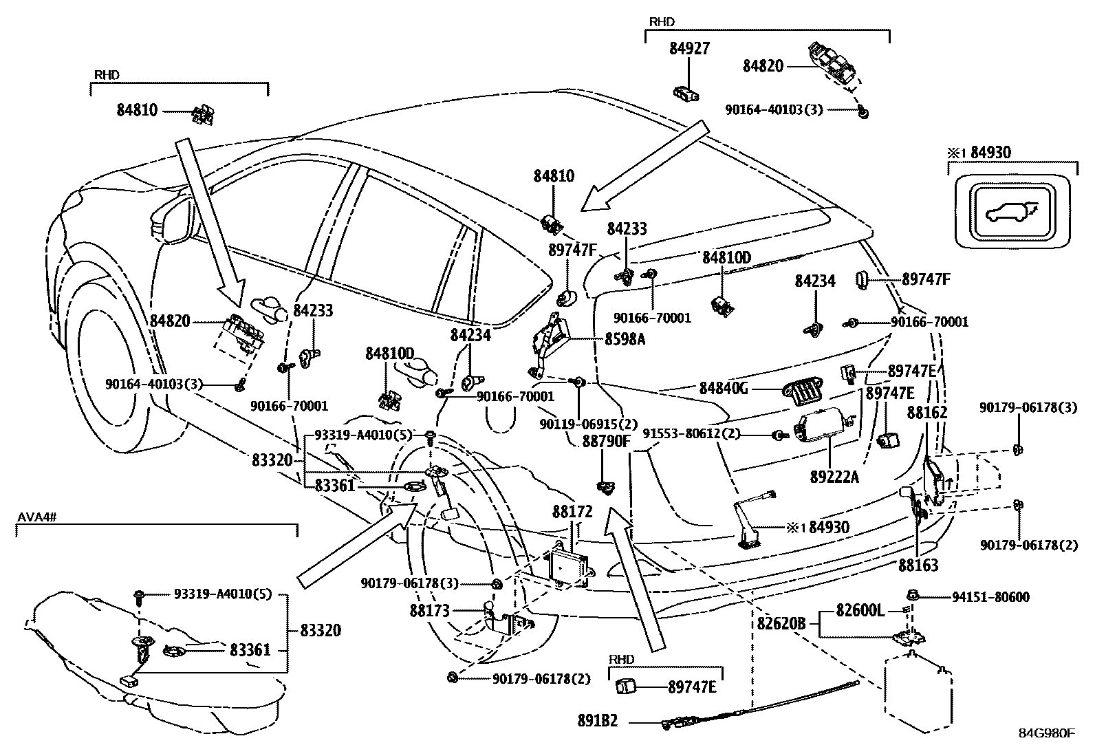 Toyota RAV4 开关和继电器和ECU EPC diagram — 84G980F