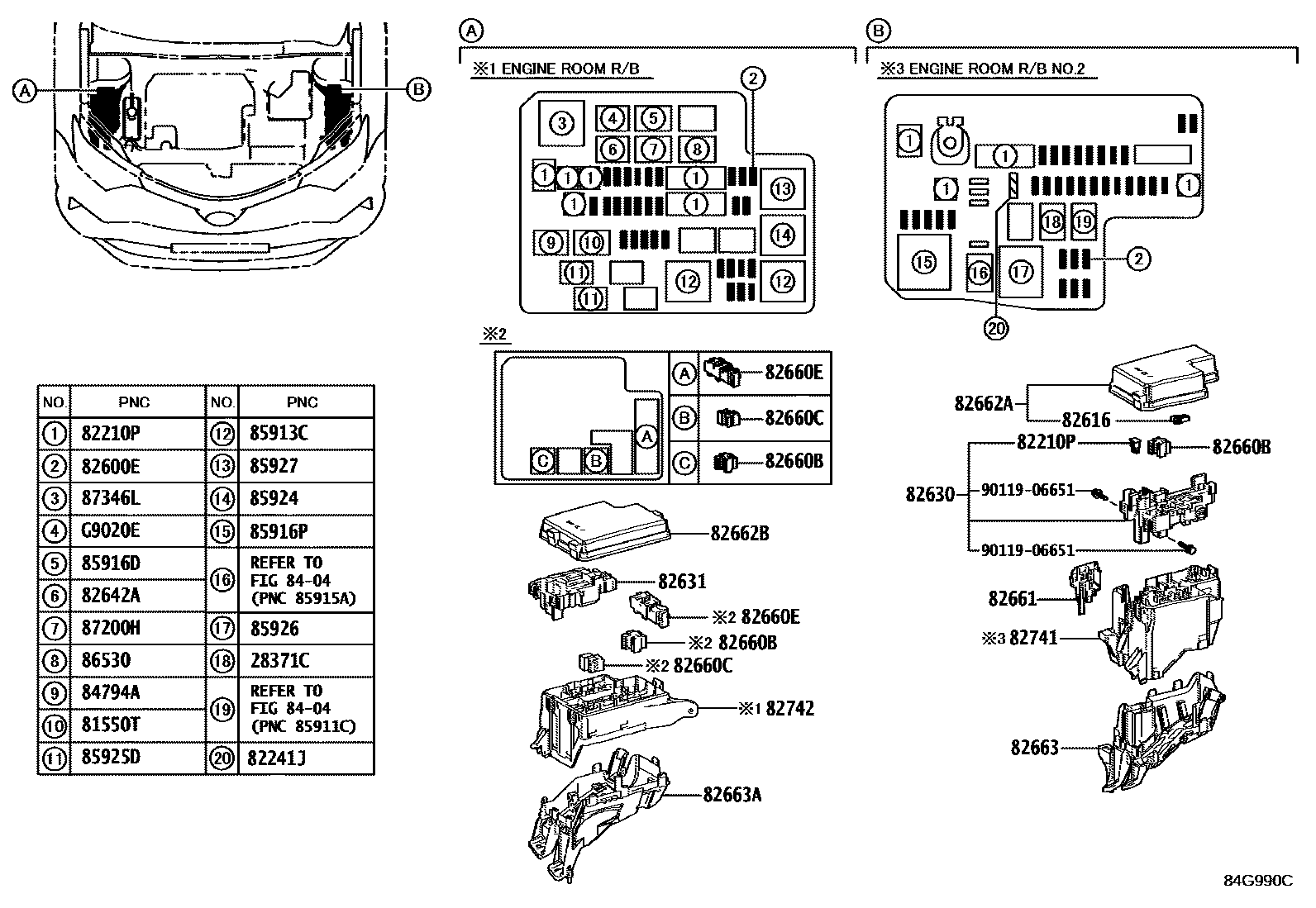 Toyota RAV4 开关和继电器和ECU EPC diagram — 84G990C