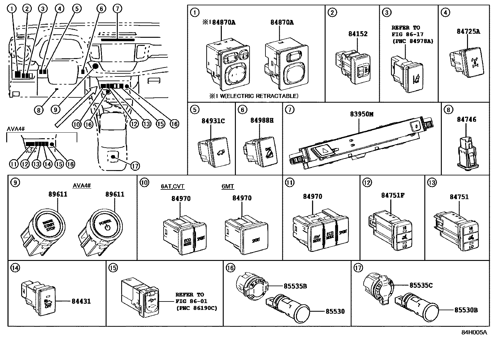 Toyota RAV4 开关和继电器和ECU EPC diagram — 84H005A