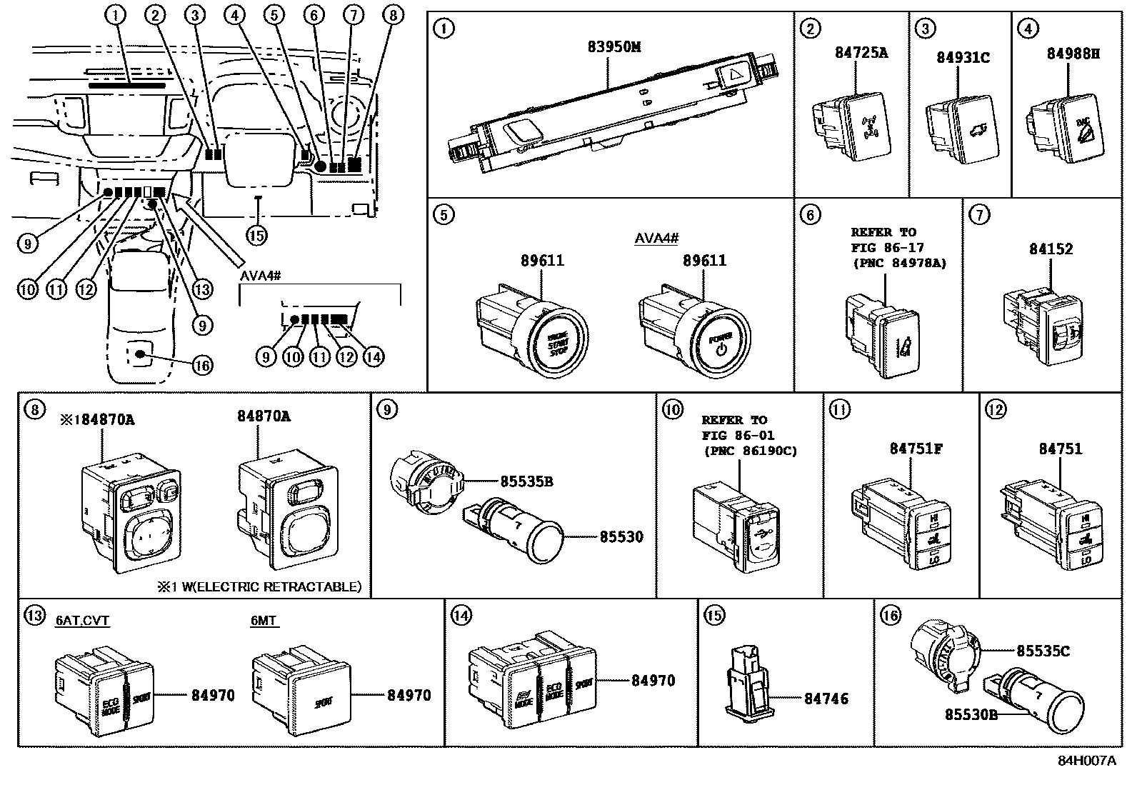 Toyota RAV4 开关和继电器和ECU EPC diagram — 84H007A