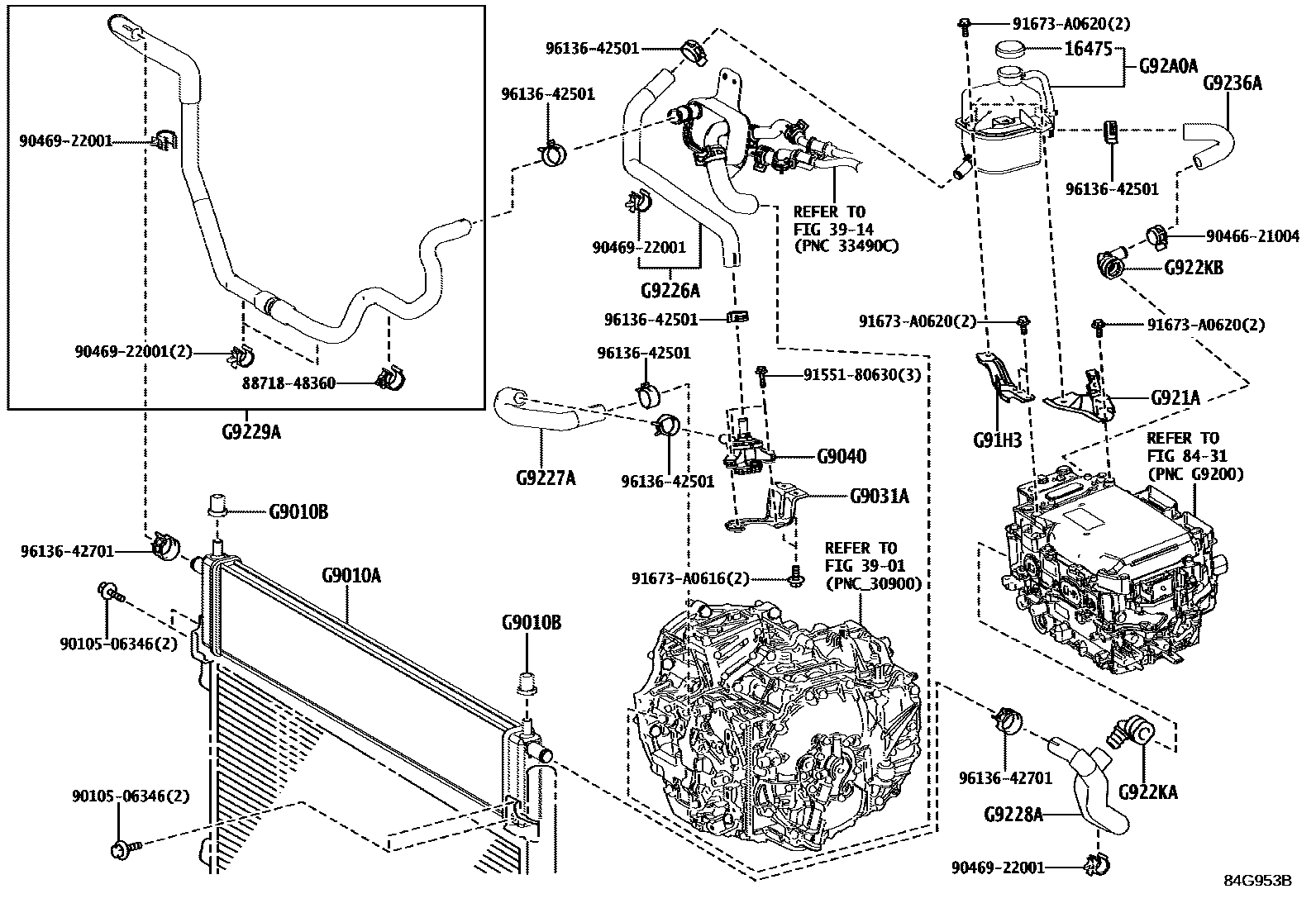 Toyota RAV4 逆变器冷却系统 EPC diagram — 84G953B