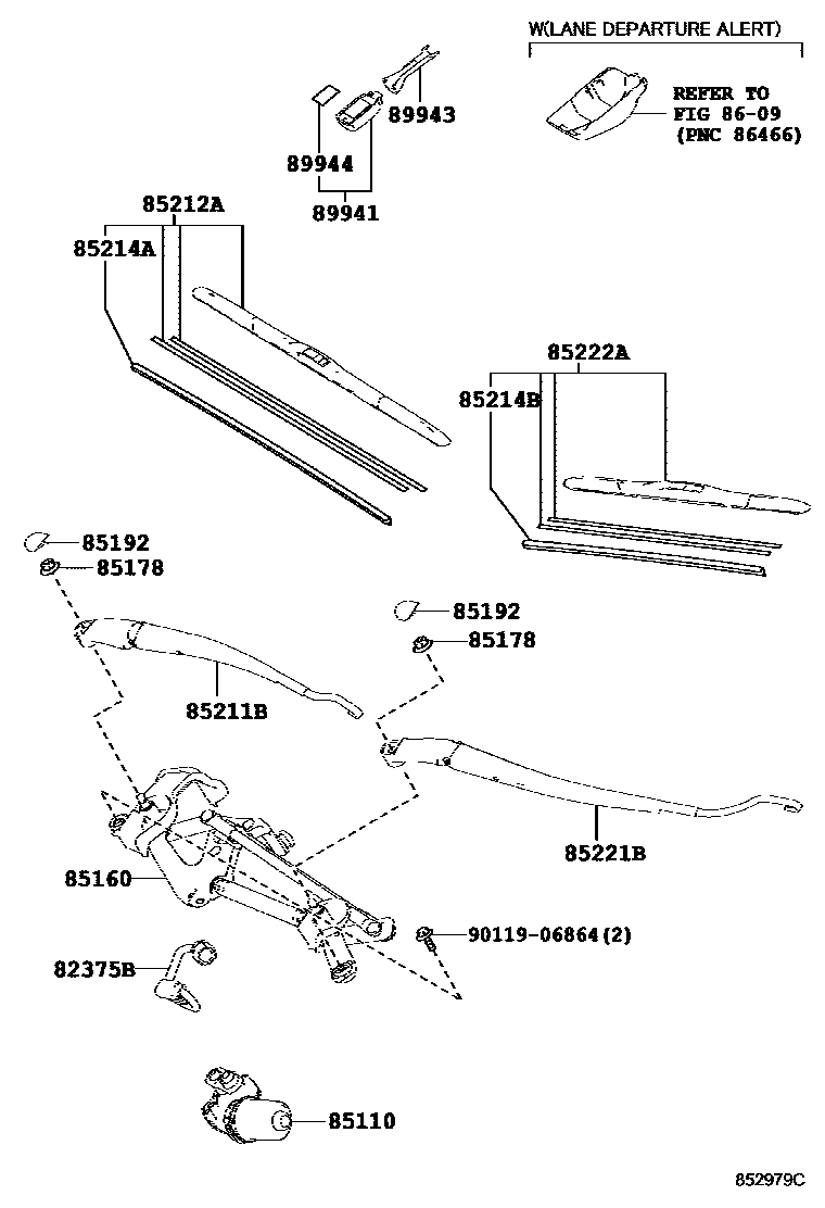 Toyota RAV4 挡风玻璃刮水器 EPC diagram — 852979C