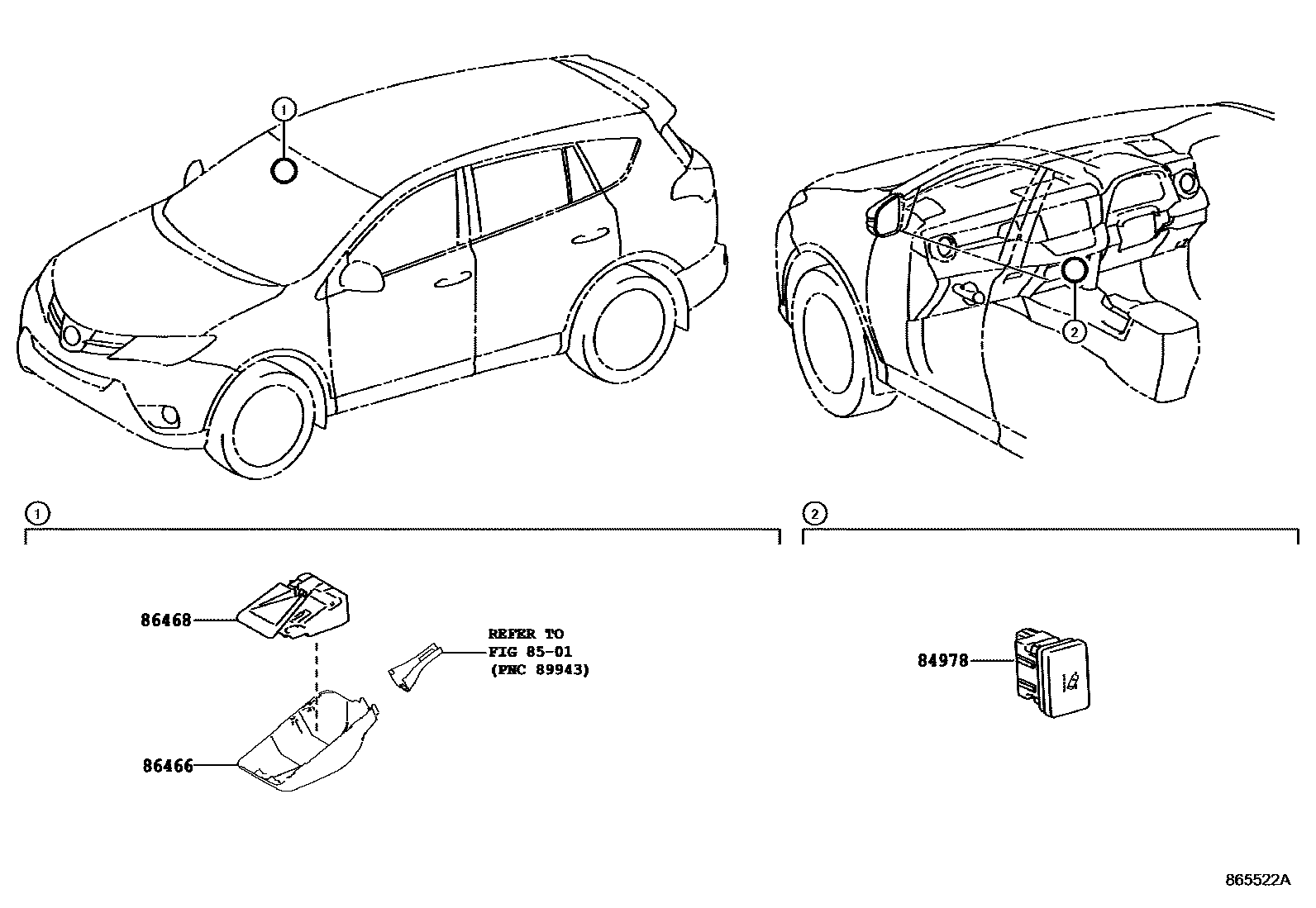 Toyota RAV4 车道保持辅助系统 EPC diagram — 865522A