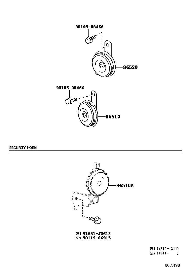 Toyota RAV4 喇叭 EPC diagram — 865319B