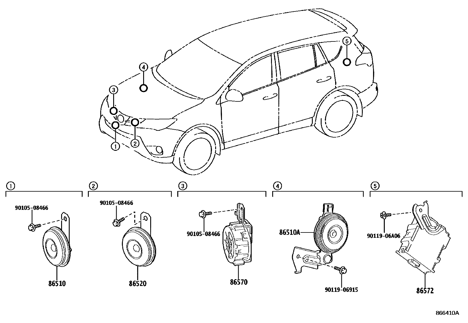 Toyota RAV4 喇叭 EPC diagram — 866410A