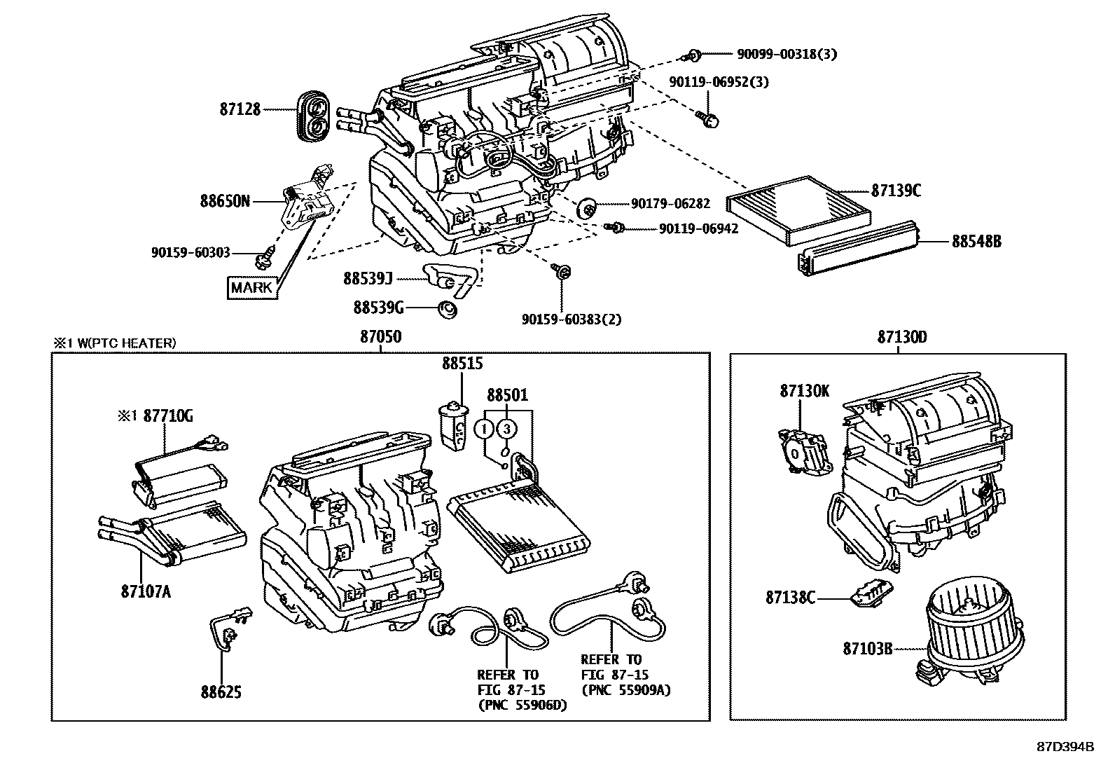 Toyota RAV4 暖风和空调系统 - 冷却器组件 EPC diagram — 87D394B