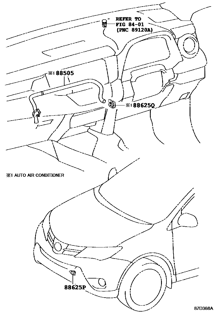 Toyota RAV4 暖风和空调系统 - 控制器和风管 EPC diagram — 87D368A