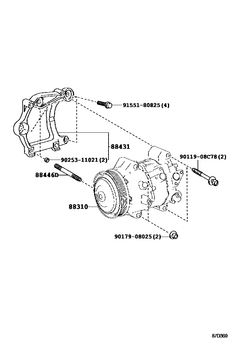 Toyota RAV4 Heating & Air Conditioning - Compressor EPC diagram — 87D369