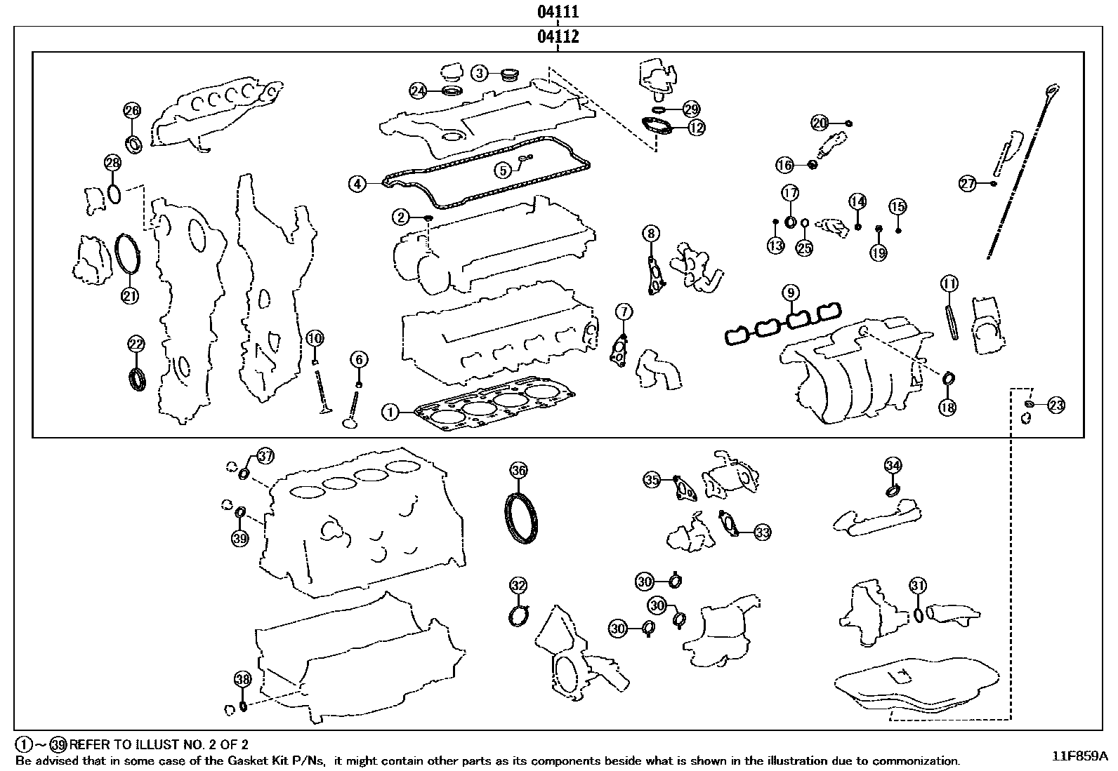 Toyota RAV4 Engine Overhaul Gasket Kit EPC diagram — 11F859A