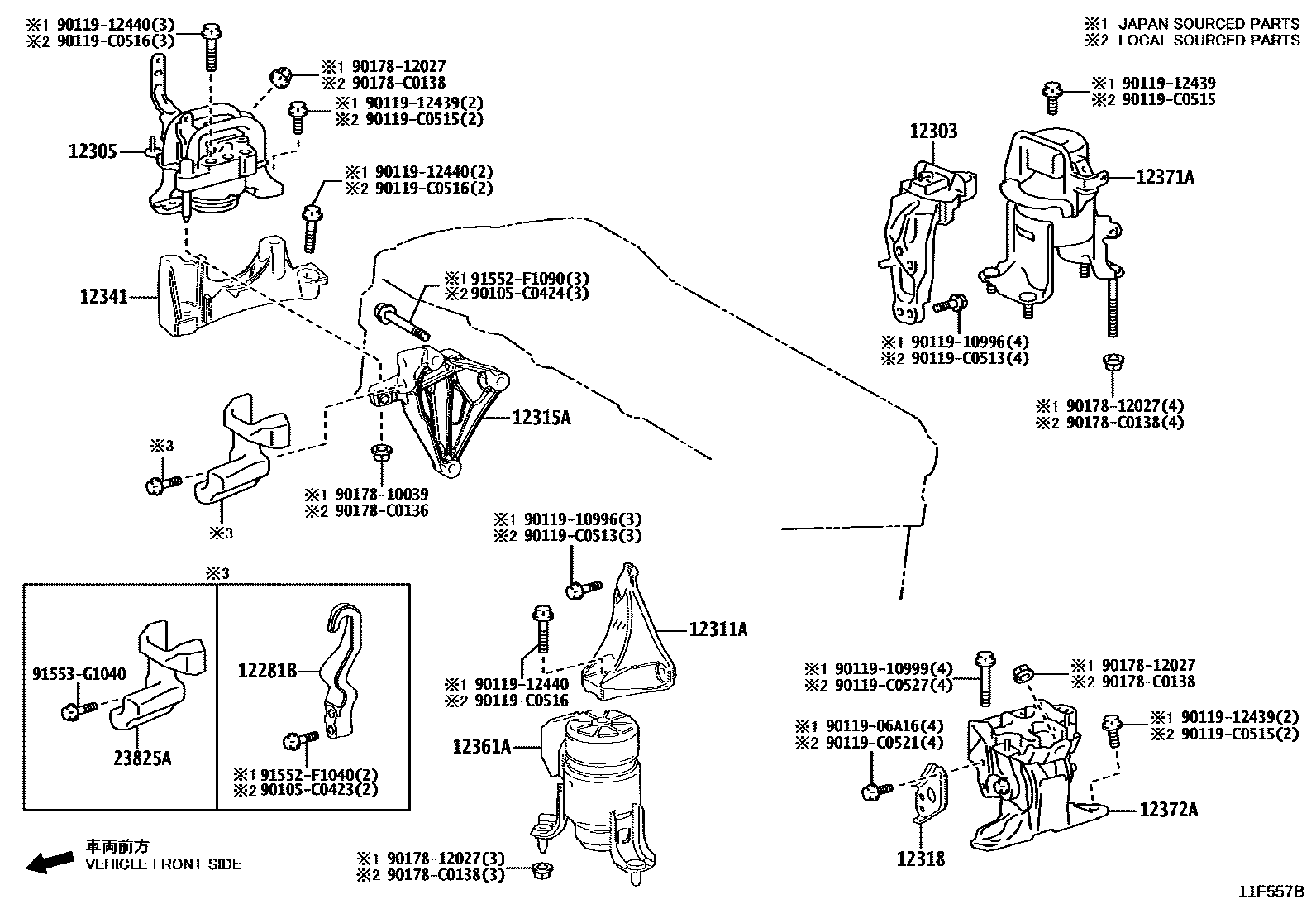 Toyota RAV4 Engine Mounting EPC diagram — 11F557B
