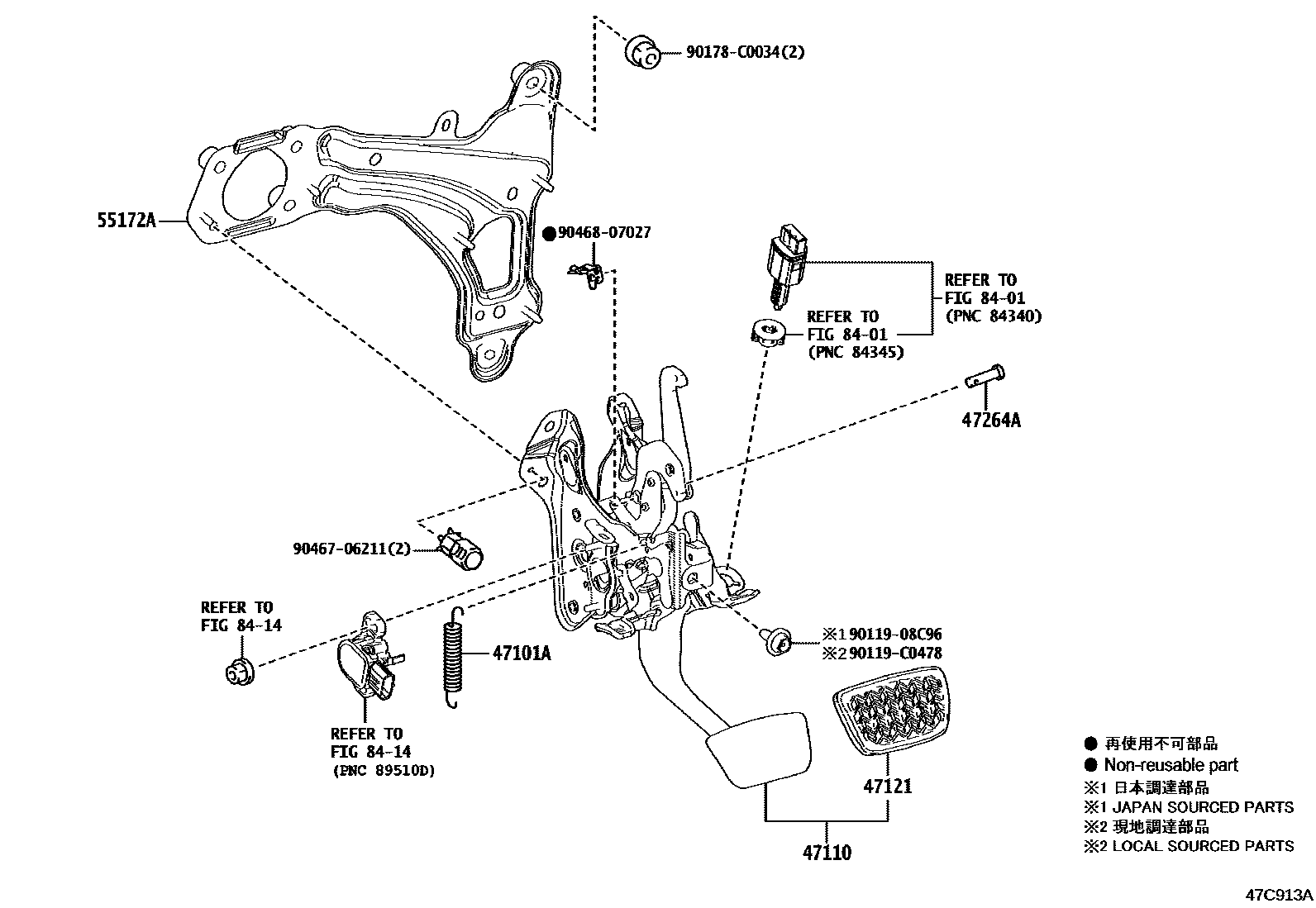 Toyota RAV4 Brake Pedal & Bracket EPC diagram — 47C913A