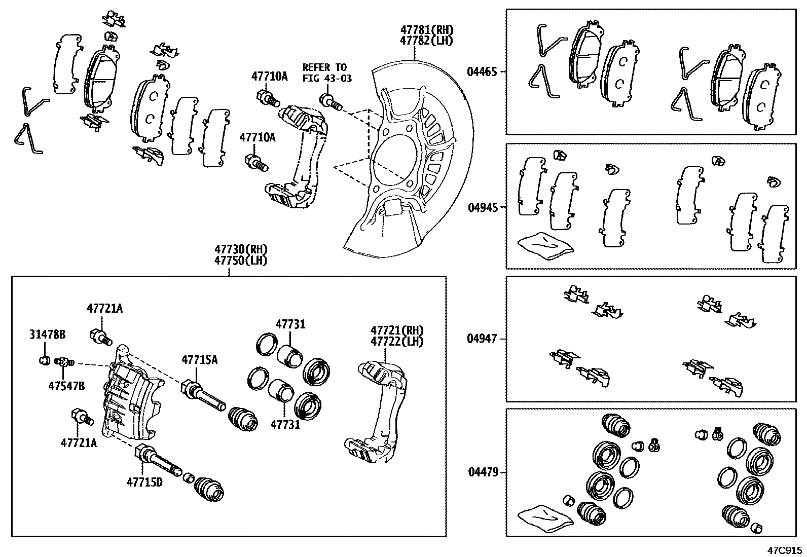 Toyota RAV4 前盘式制动器卡钳和防尘罩 EPC diagram — 47C915