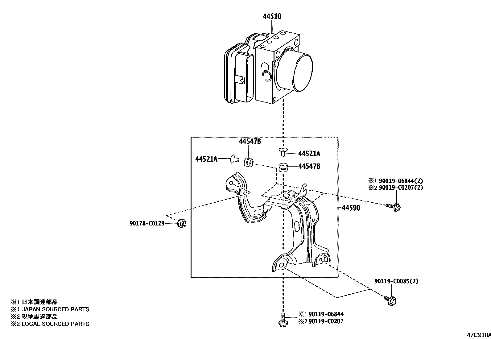 Toyota RAV4 制动配管和卡箍 EPC diagram — 47C918A