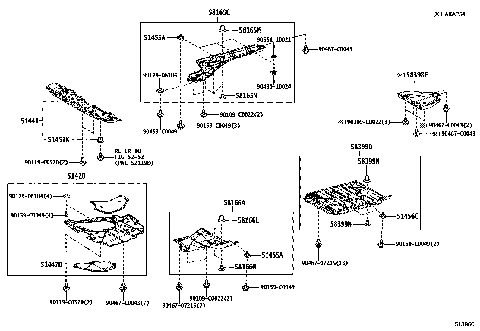 Toyota RAV4 悬架横梁和发动机底罩 EPC diagram — 513960