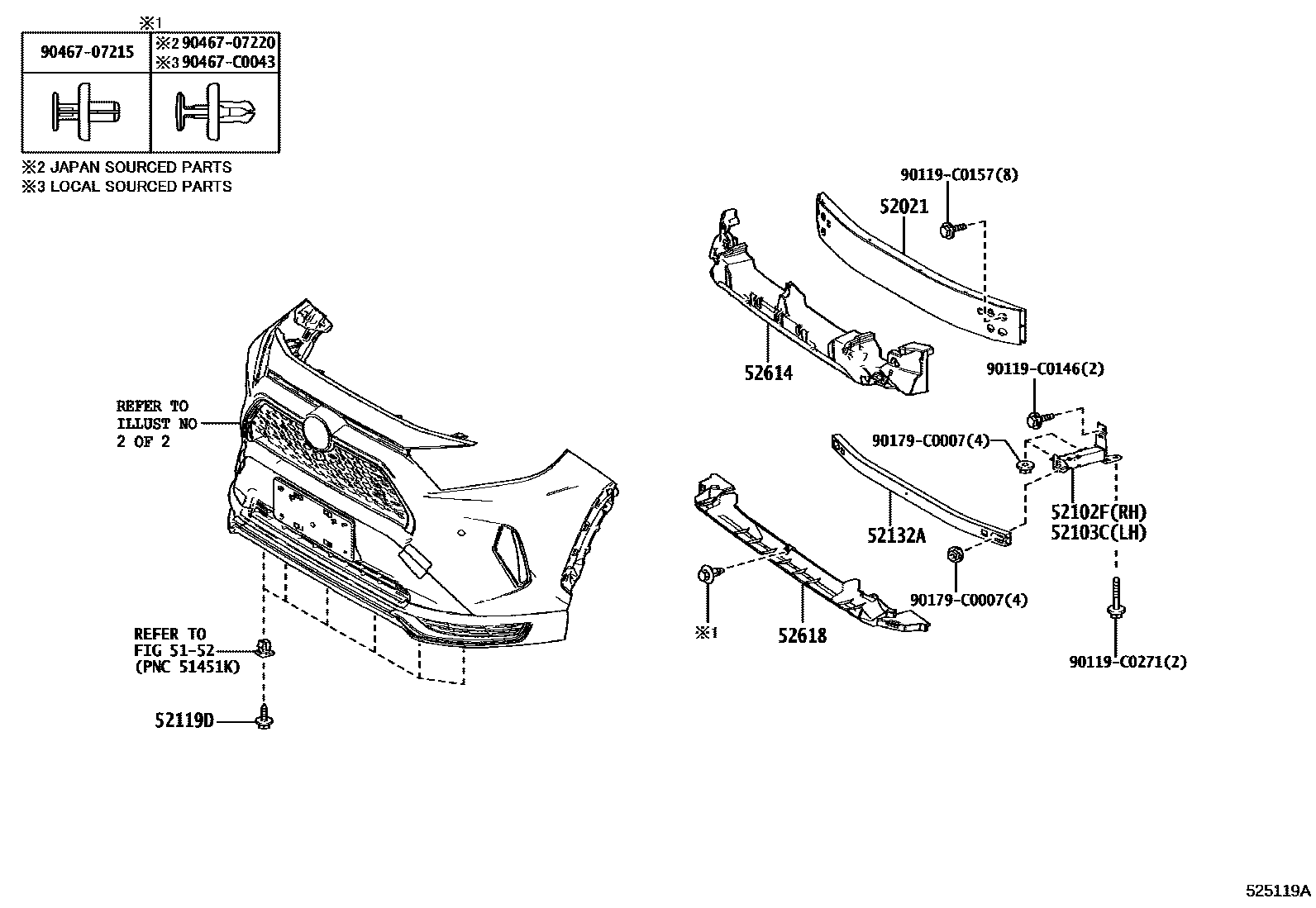 Toyota RAV4 前保险杠及附件 EPC diagram — 525119A