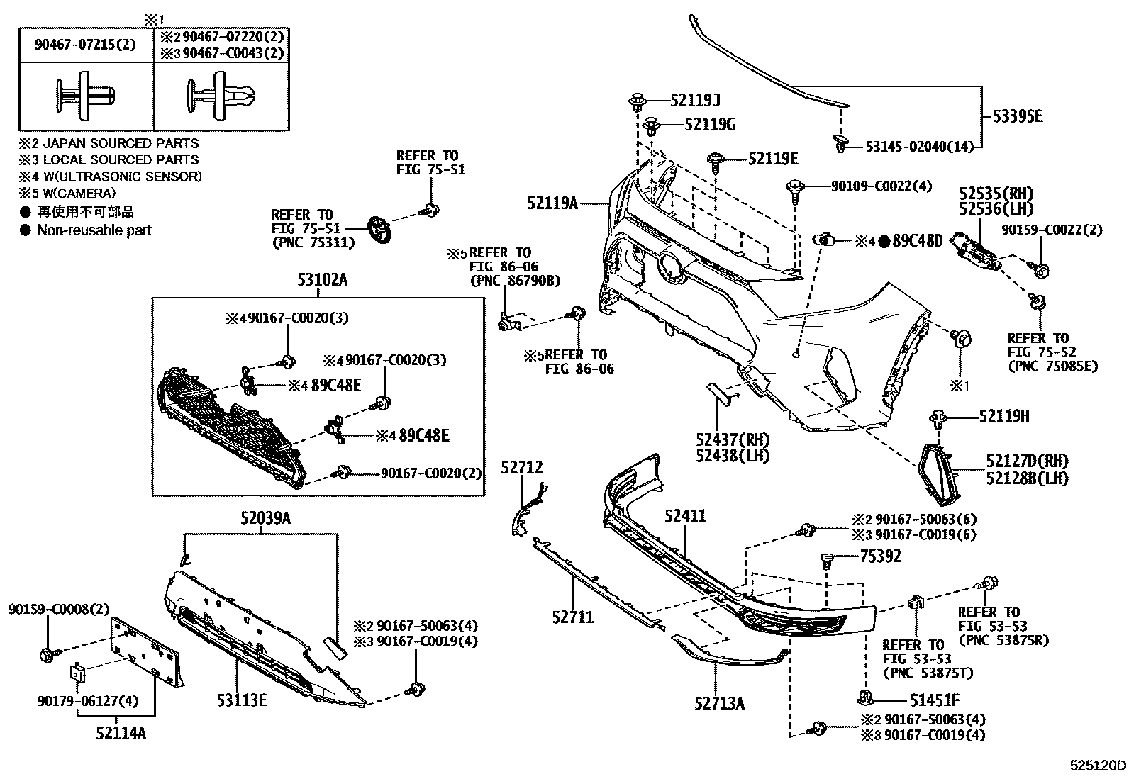 Toyota RAV4 前保险杠及附件 EPC diagram — 525120D