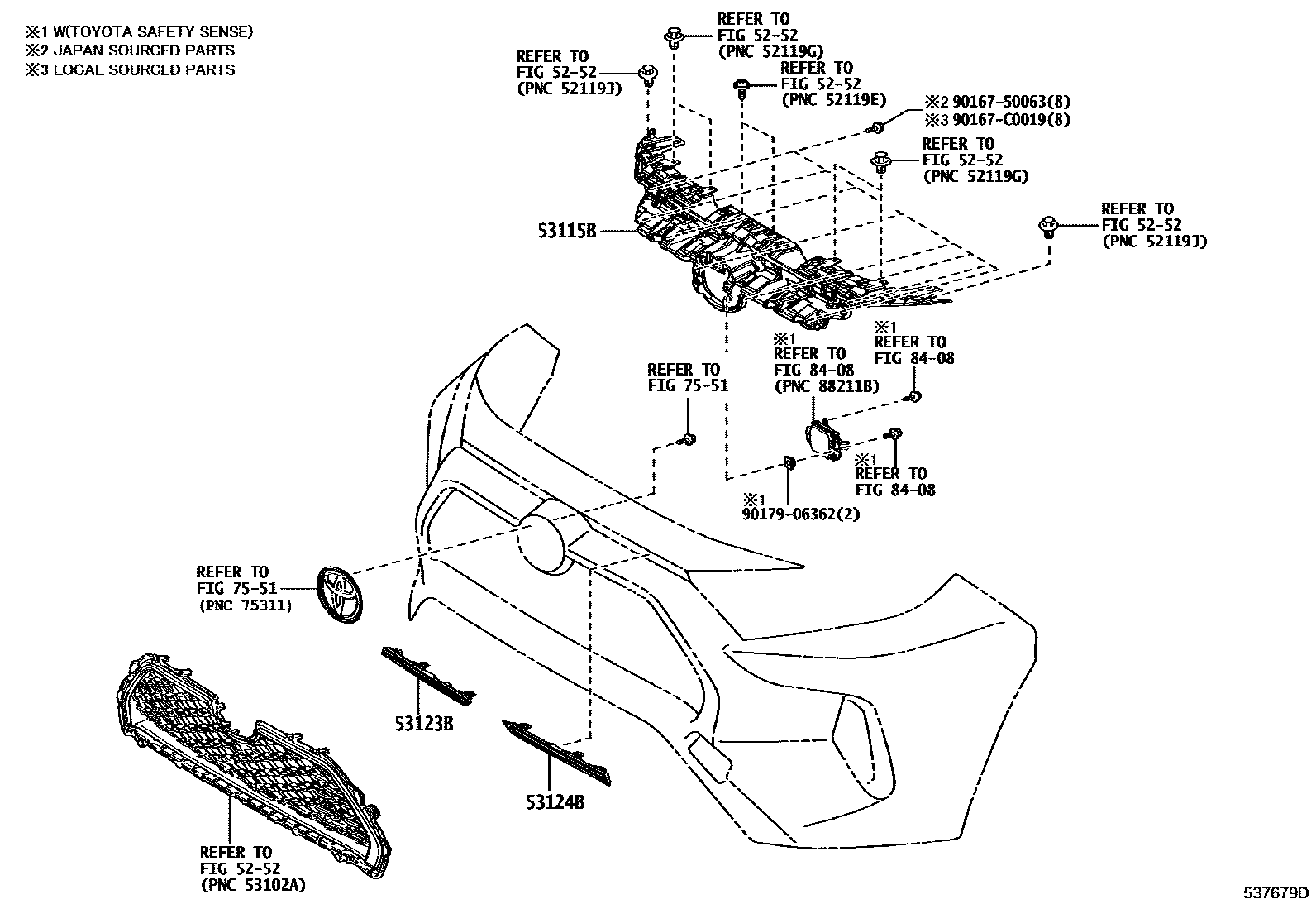 Toyota RAV4 radiator grille EPC diagram — 537679D