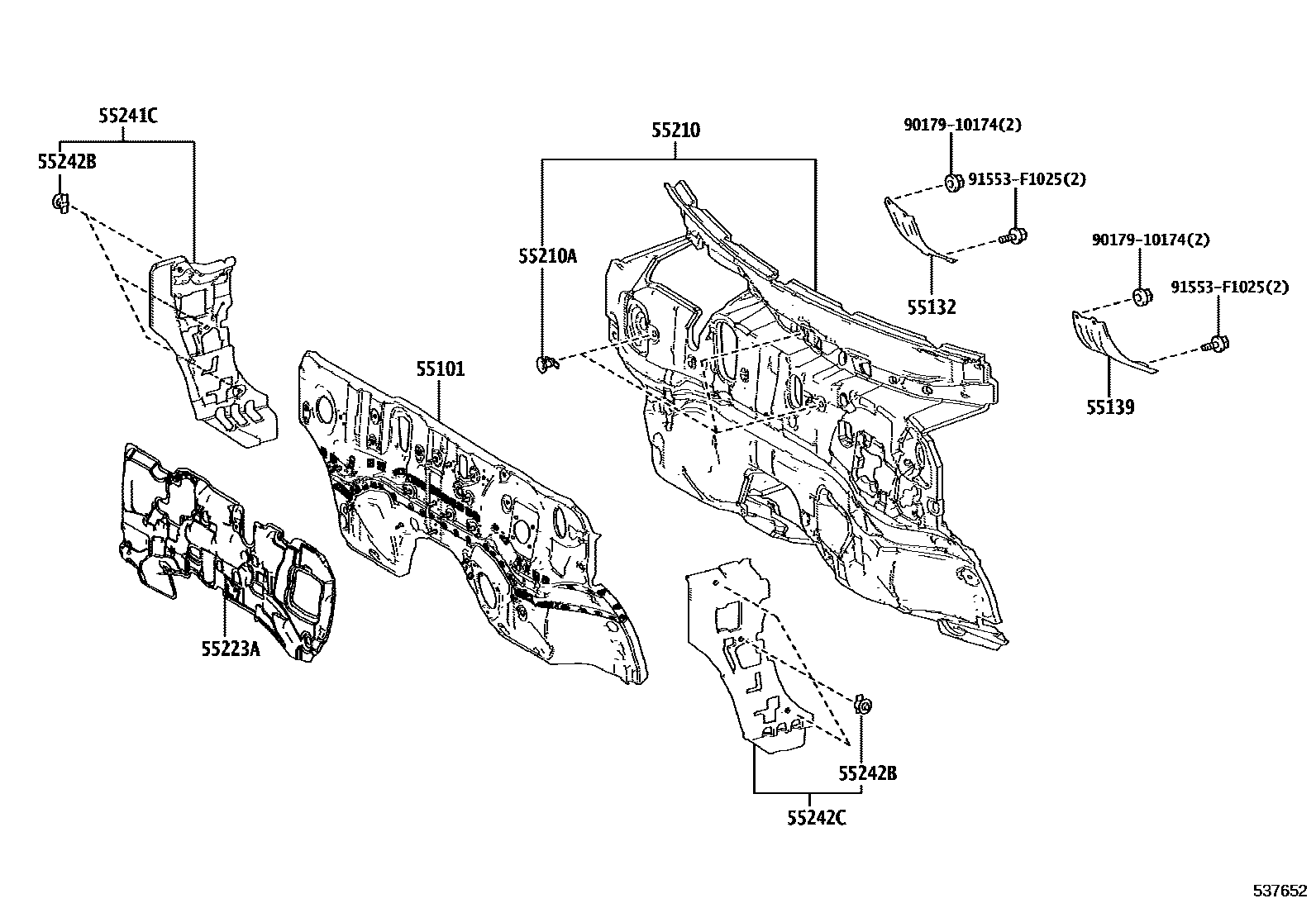 Toyota RAV4 前翼子板挡泥板和前围板 EPC diagram — 537652