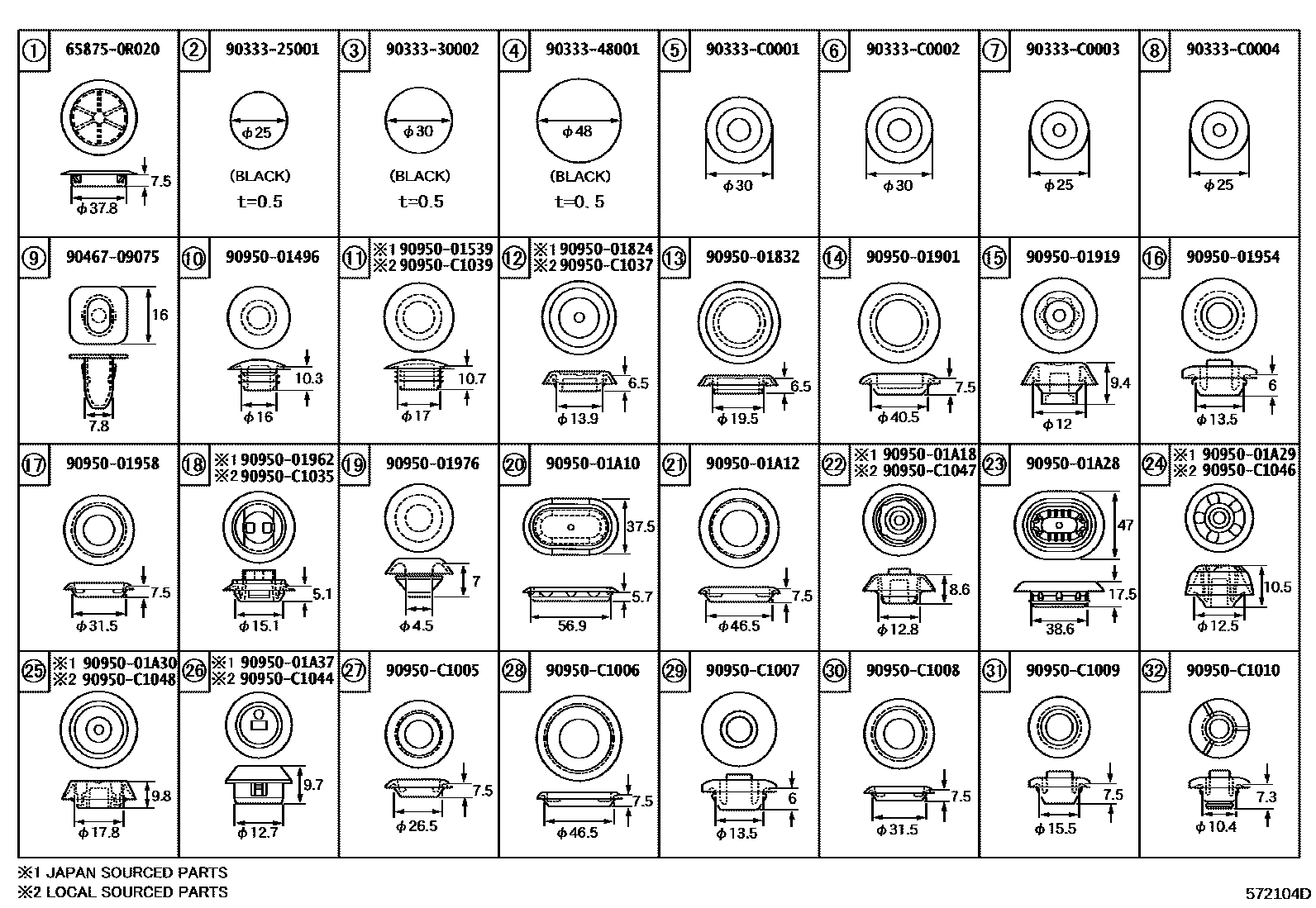 Toyota RAV4 hole plug EPC diagram — 572104D