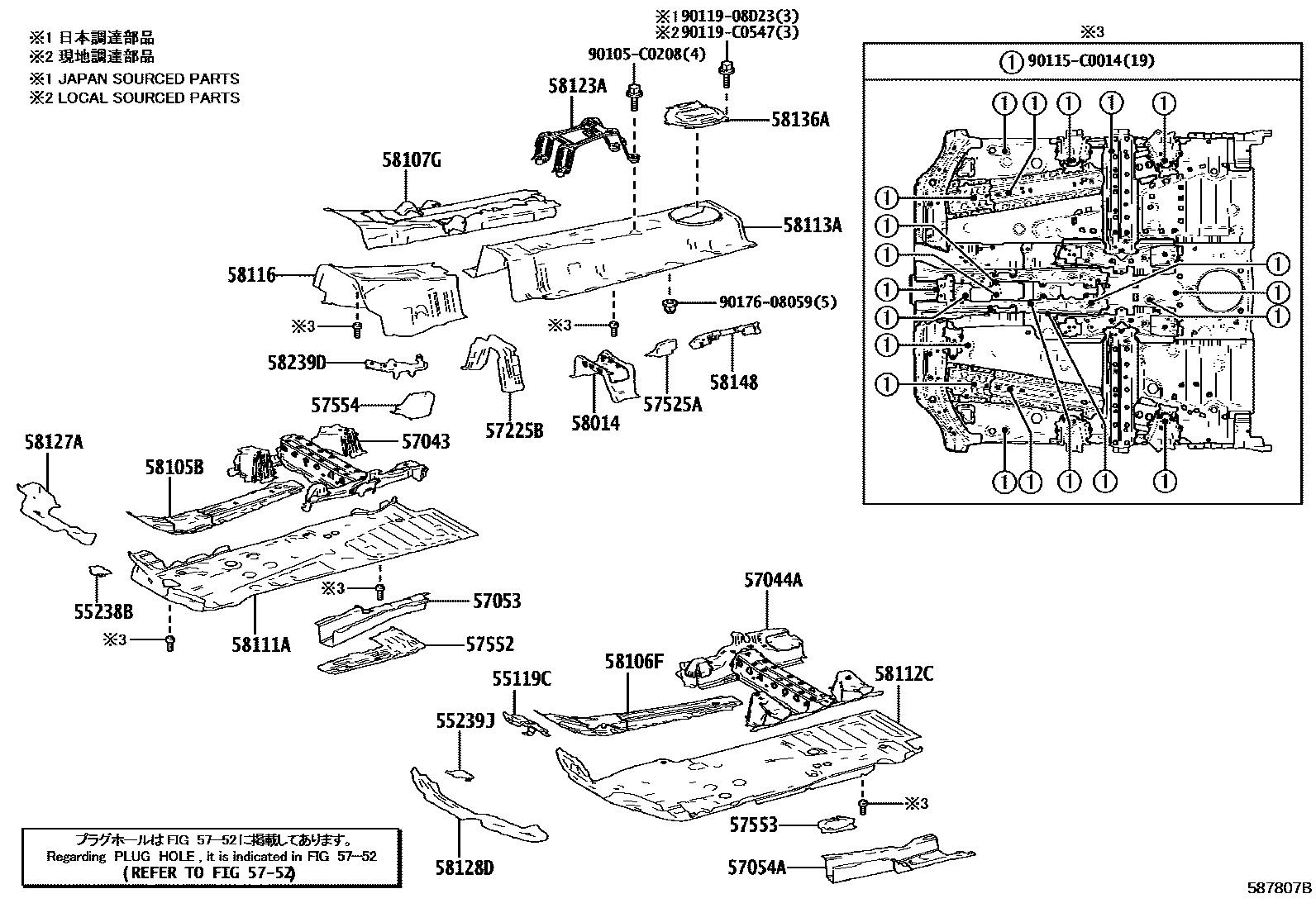 Toyota RAV4 前地板和前地板梁 EPC diagram — 587807B