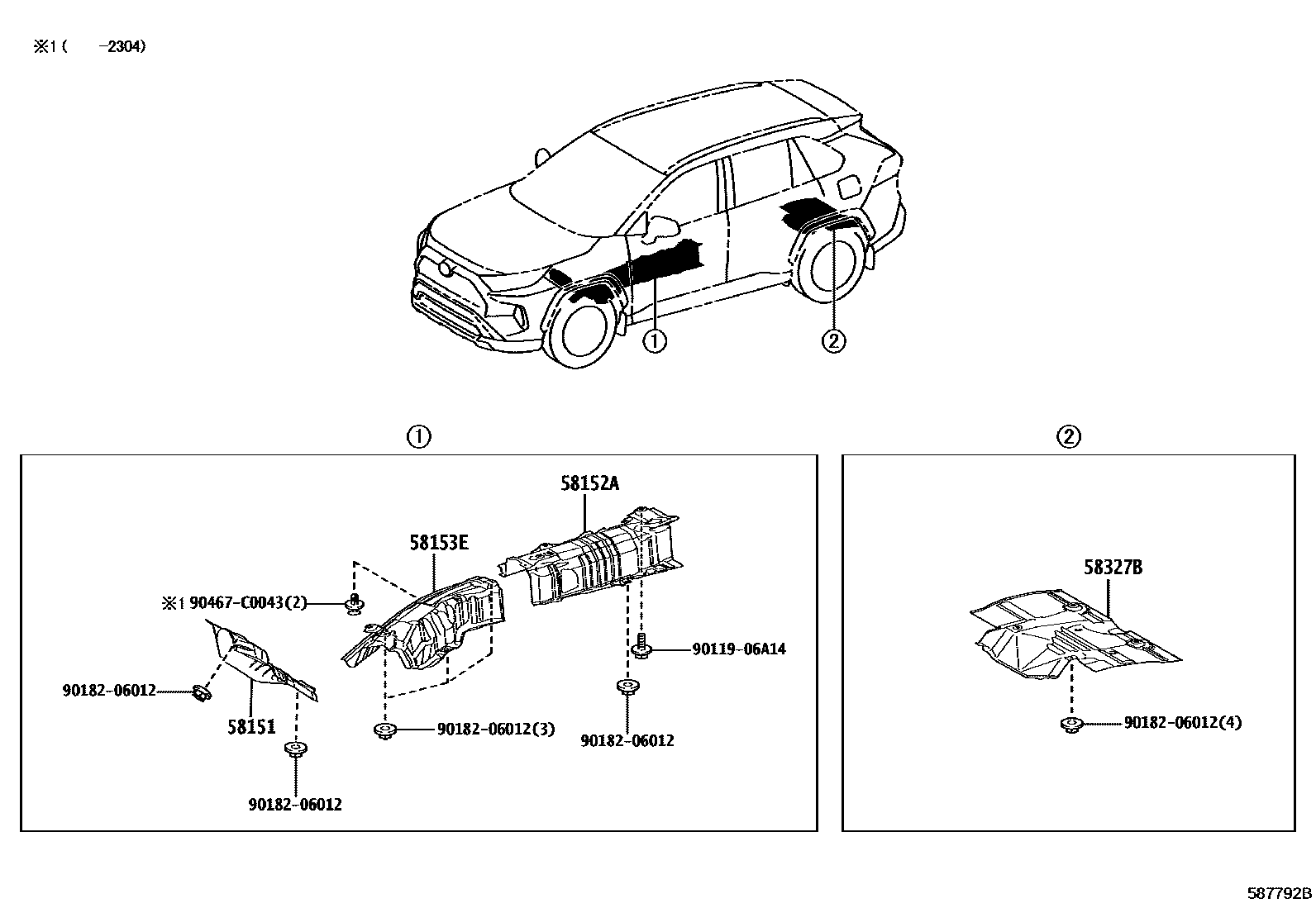Toyota RAV4 地板隔热垫 EPC diagram — 587792B