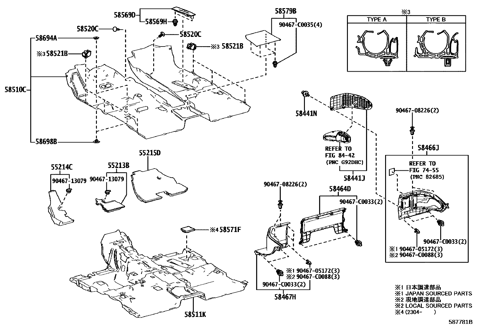 Toyota RAV4 地板垫和消声垫 EPC diagram — 587781B