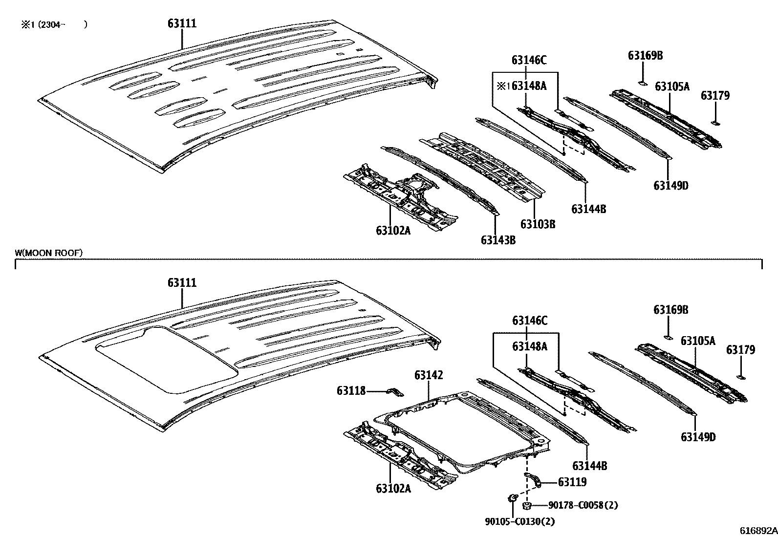Toyota RAV4 天窗板和背板 EPC diagram — 616892A