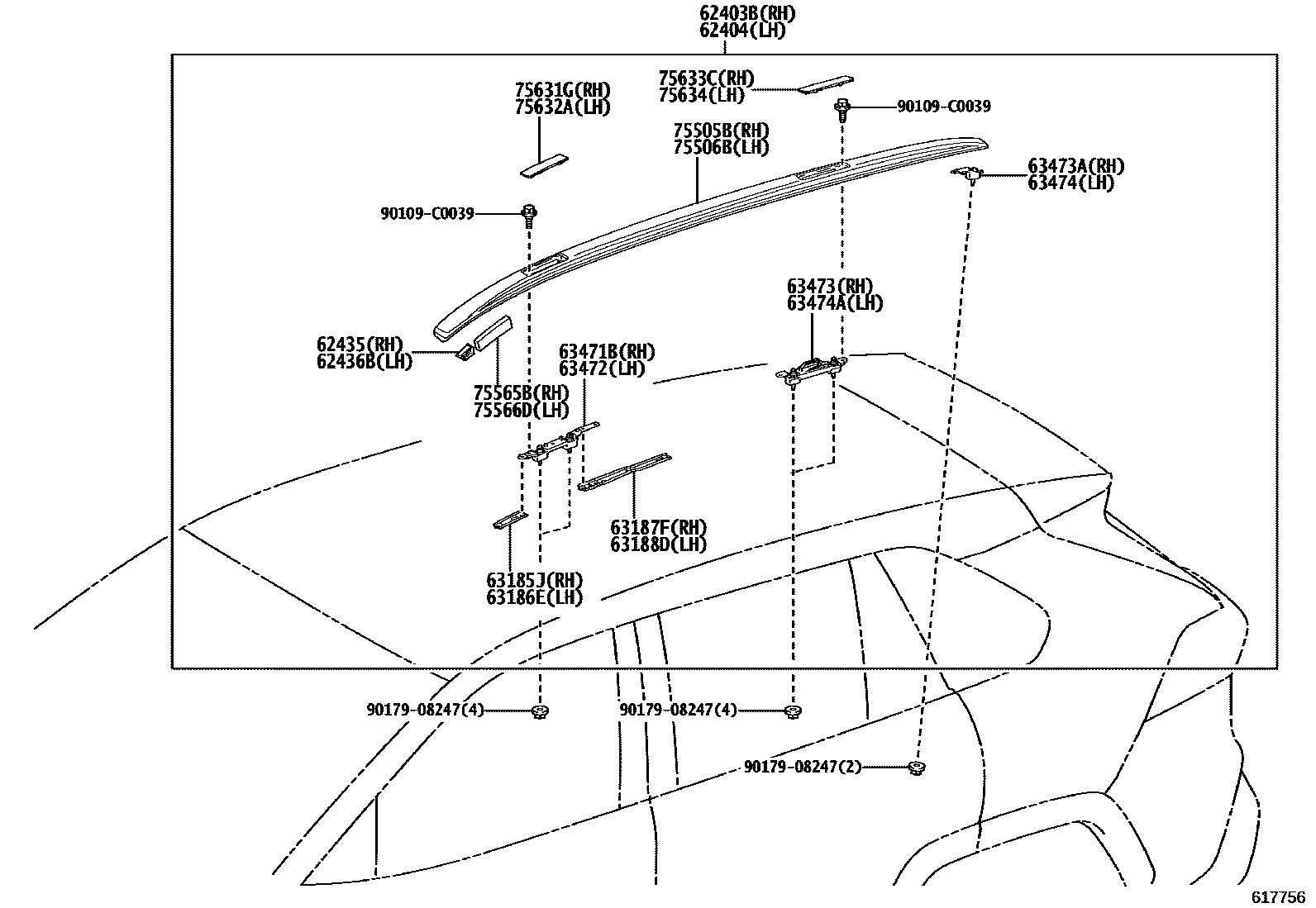 Toyota RAV4 天窗板和背板 EPC diagram — 617756