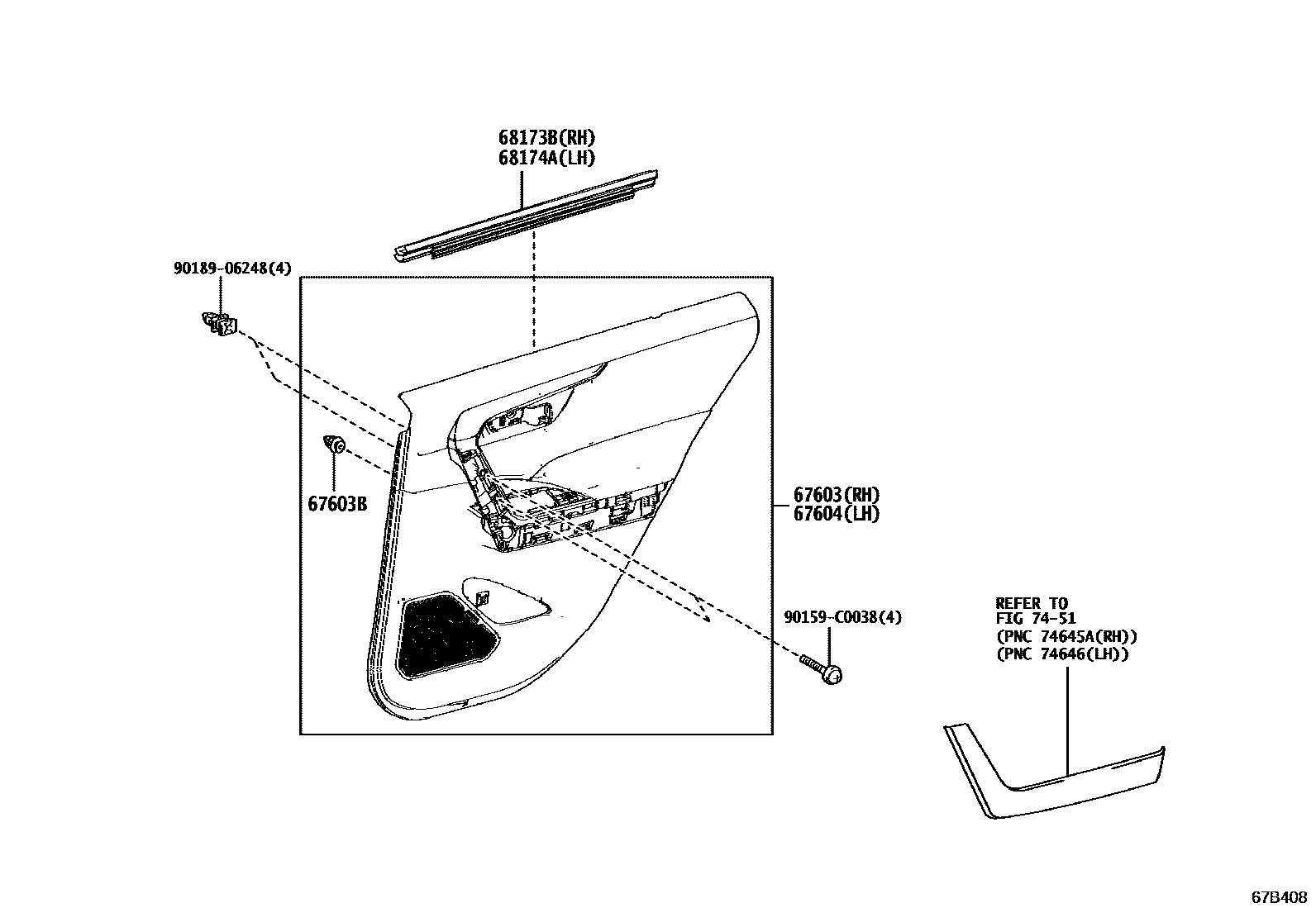 Toyota RAV4 后门板和后门玻璃 EPC diagram — 67B408