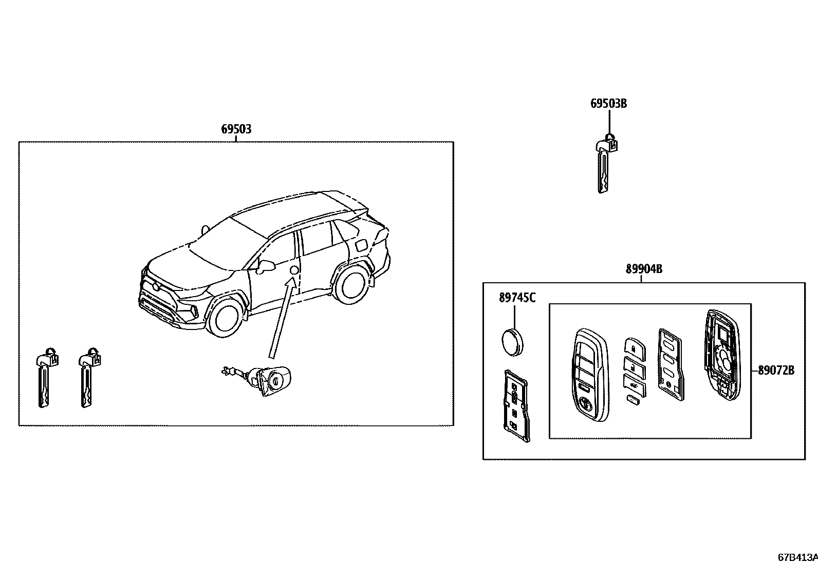 Toyota RAV4 锁芯组件 EPC diagram — 67B413A