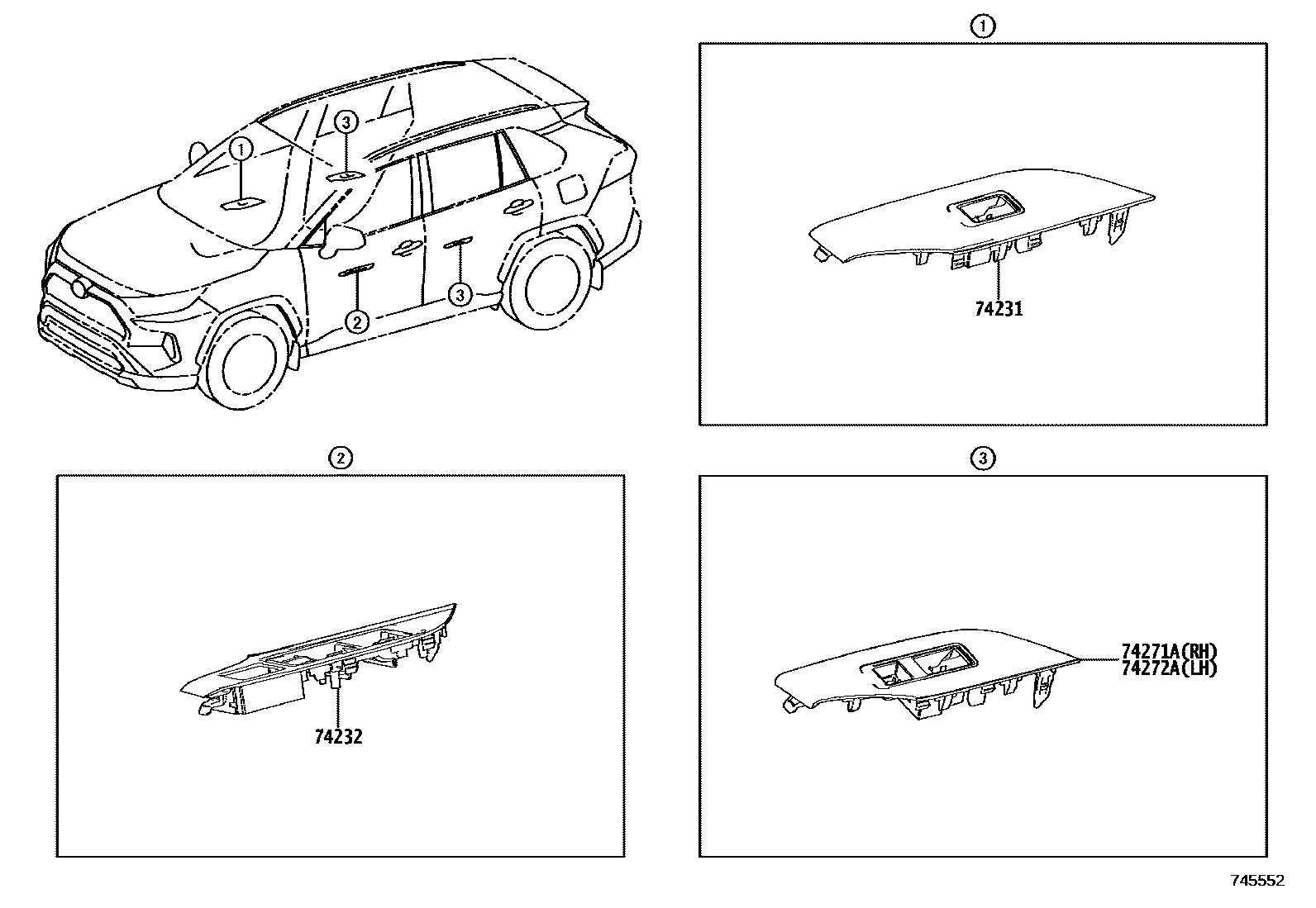 Toyota RAV4 扶手和遮阳板 EPC diagram — 745552